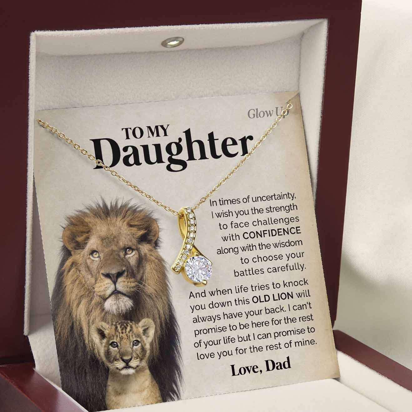 ShineOn Fulfillment Jewelry 18K Yellow Gold Finish / Luxury LED Box To my Daughter - Face challenges - Ribbon Necklace