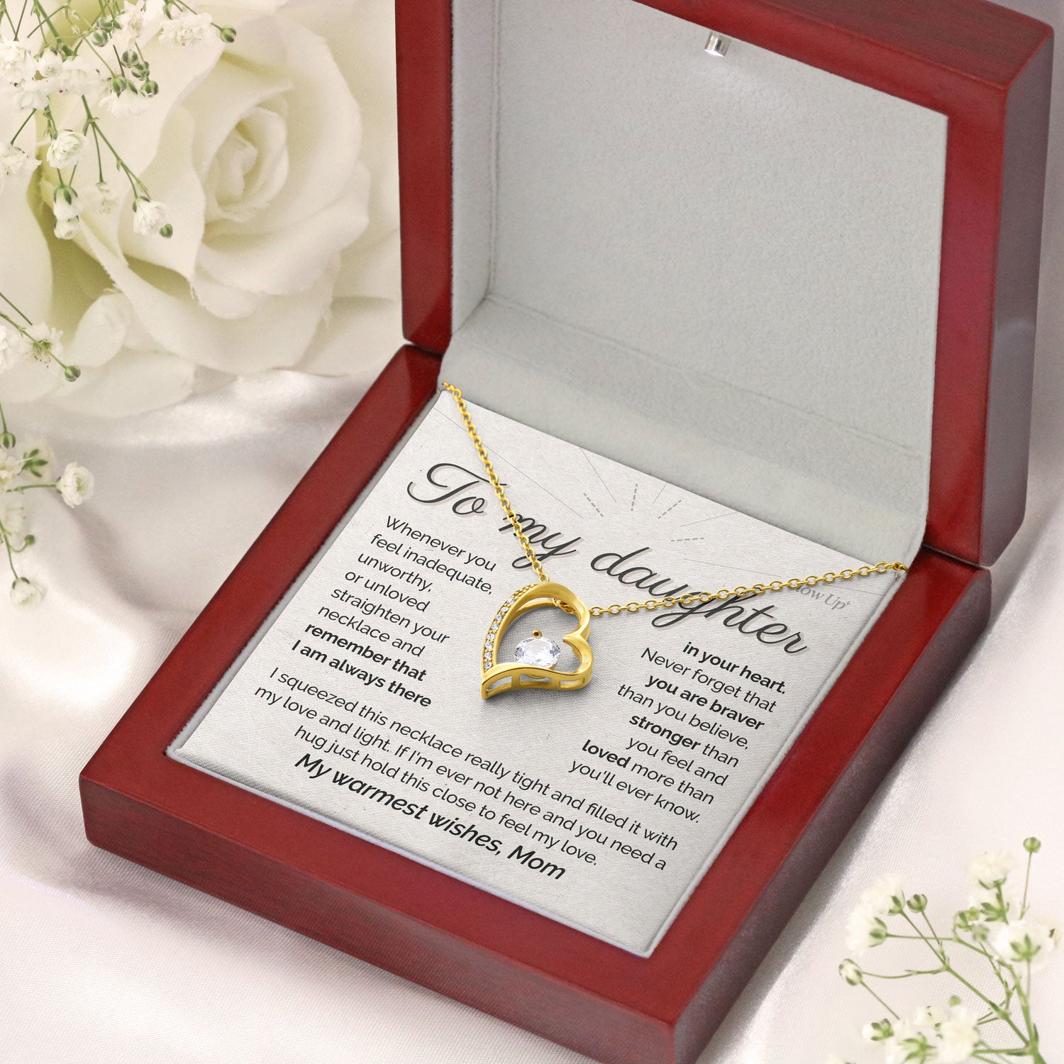 ShineOn Fulfillment Jewelry 18k Yellow Gold Finish / Luxury LED Box To my Daughter - Feel my love - Forever Love Necklace