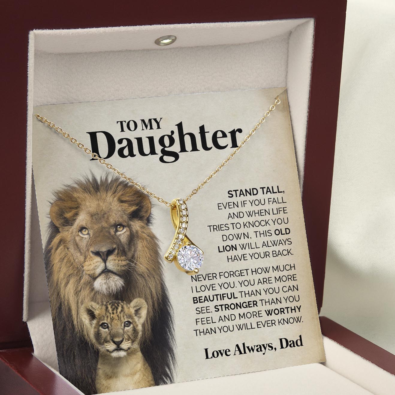 ShineOn Fulfillment Jewelry 18K Yellow Gold Finish / Luxury LED Box To my Daughter from Dad - Stand tall - Ribbon Necklace