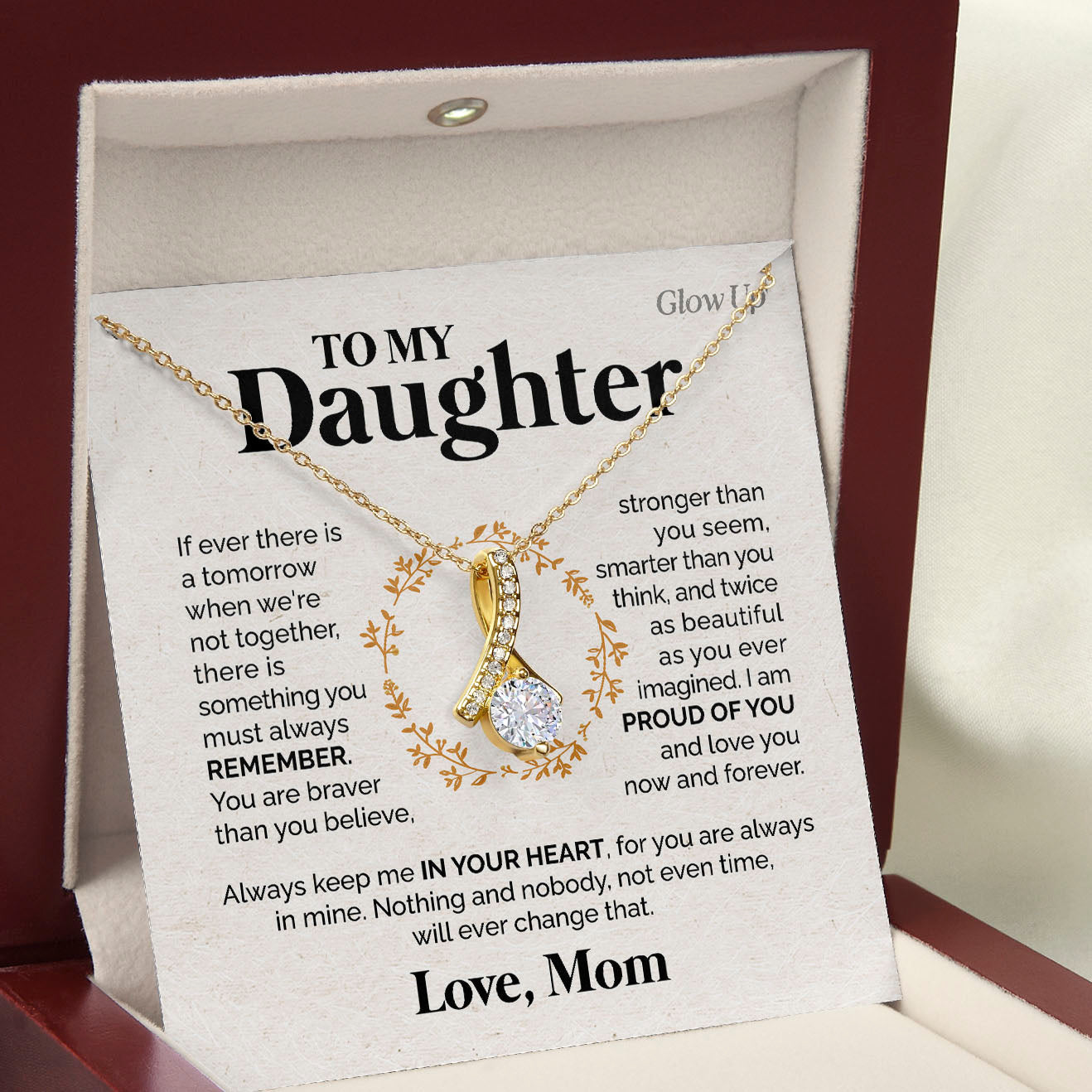 ShineOn Fulfillment Jewelry 18K Yellow Gold Finish / Luxury LED Box To my Daughter - I am proud of you - Ribbon Necklace