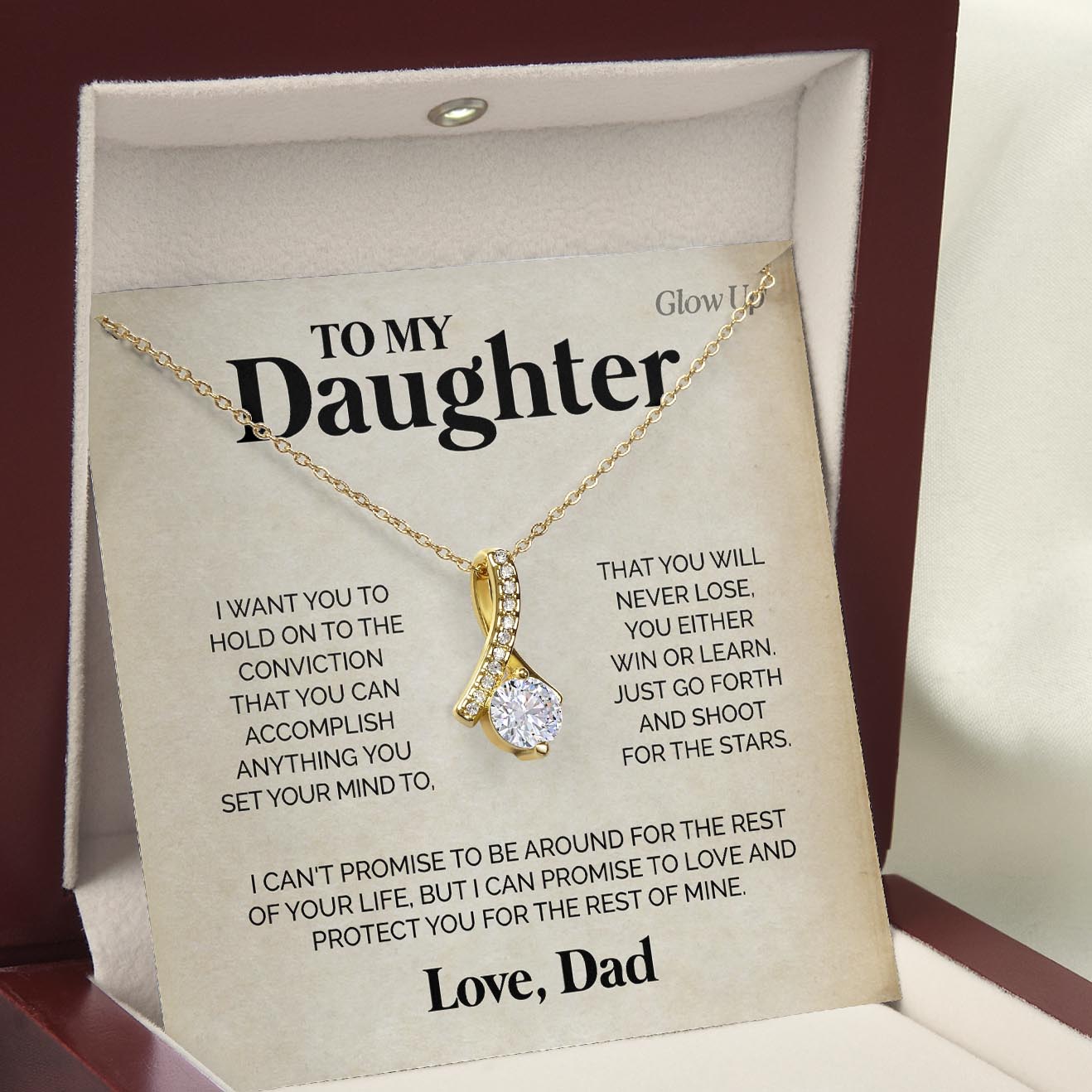ShineOn Fulfillment Jewelry 18K Yellow Gold Finish / Luxury LED Box To my Daughter - Just go forth - Ribbon Necklace