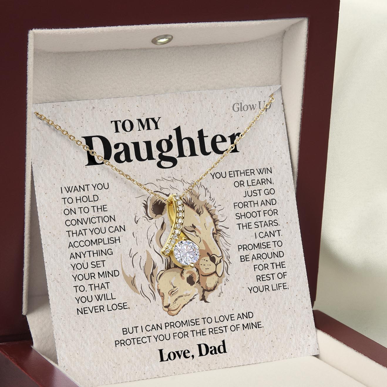 ShineOn Fulfillment Jewelry 18K Yellow Gold Finish / Luxury LED Box To my Daughter - Shoot for the stars - Ribbon Necklace