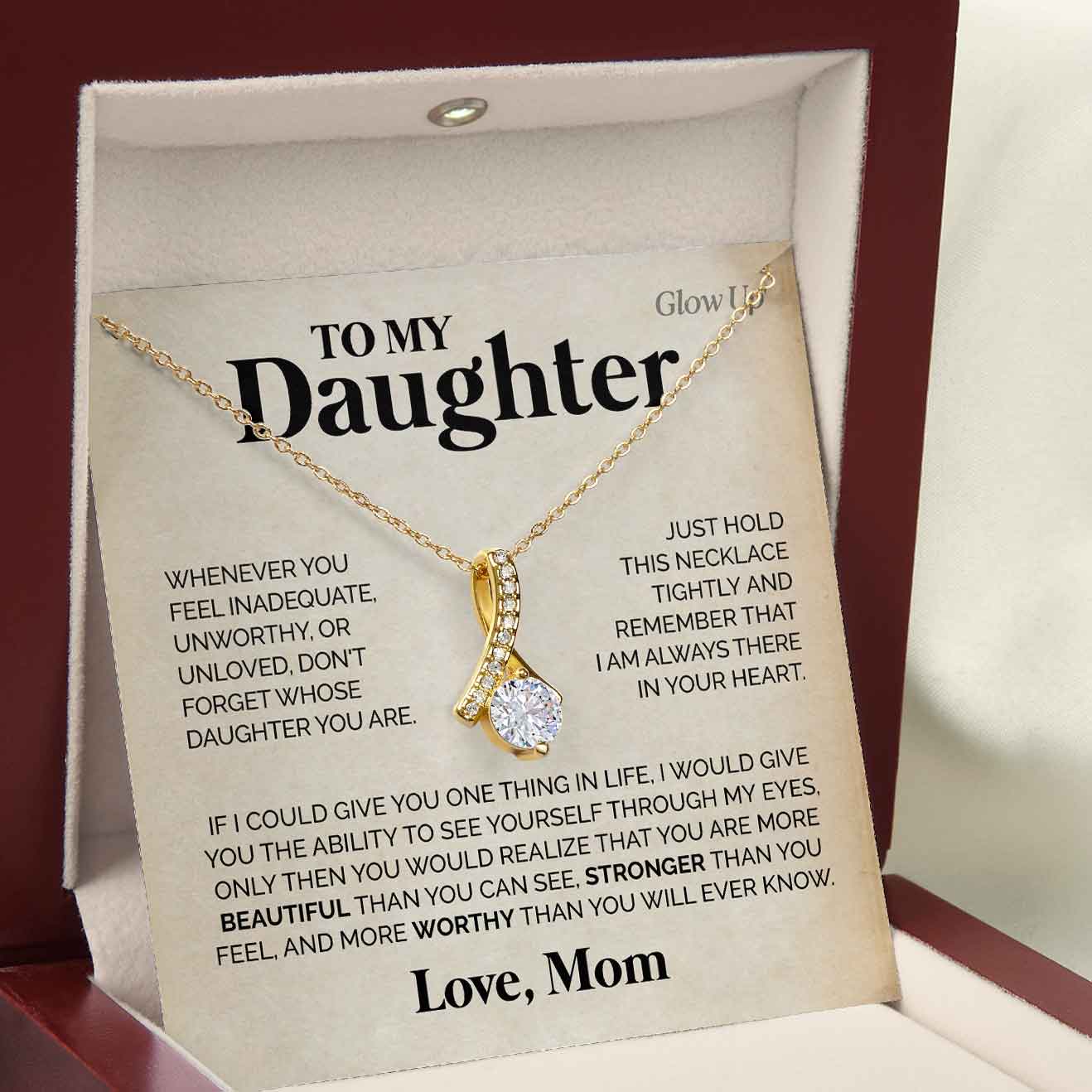 ShineOn Fulfillment Jewelry 18K Yellow Gold Finish / Luxury LED Box To My Daughter - You are in my heart - Ribbon Necklace