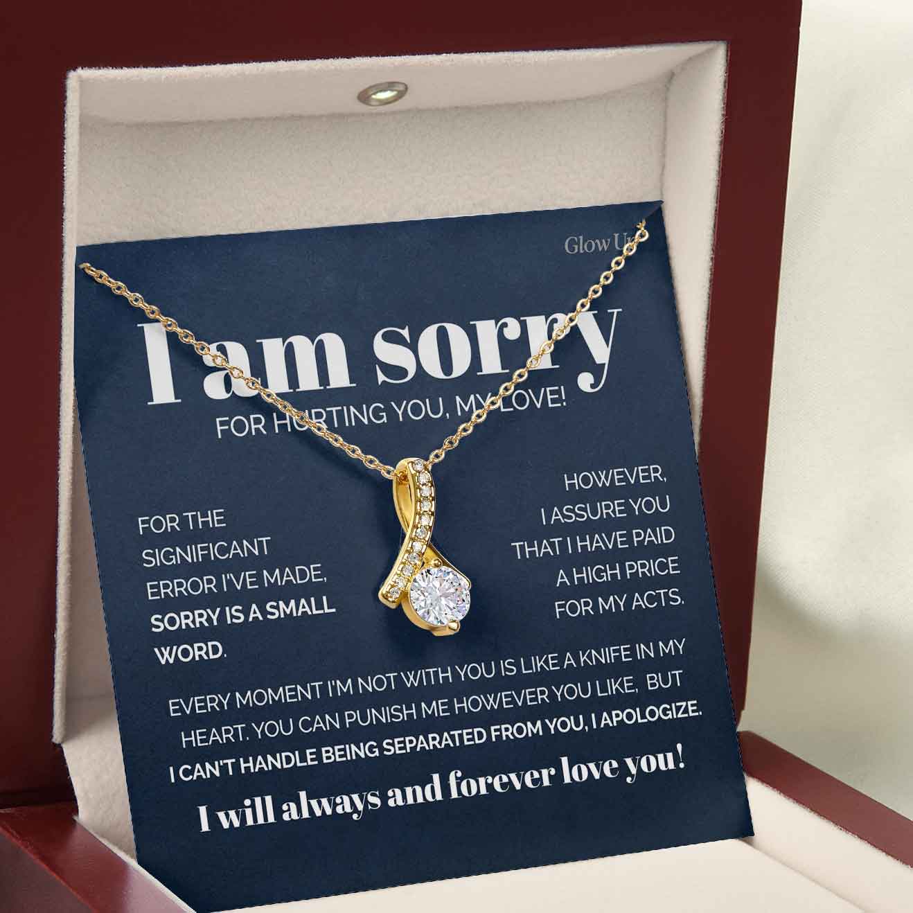 ShineOn Fulfillment Jewelry 18K Yellow Gold Finish / Luxury LED Box To my Soulmate - I'm sorry for hurting you - Ribbon necklace