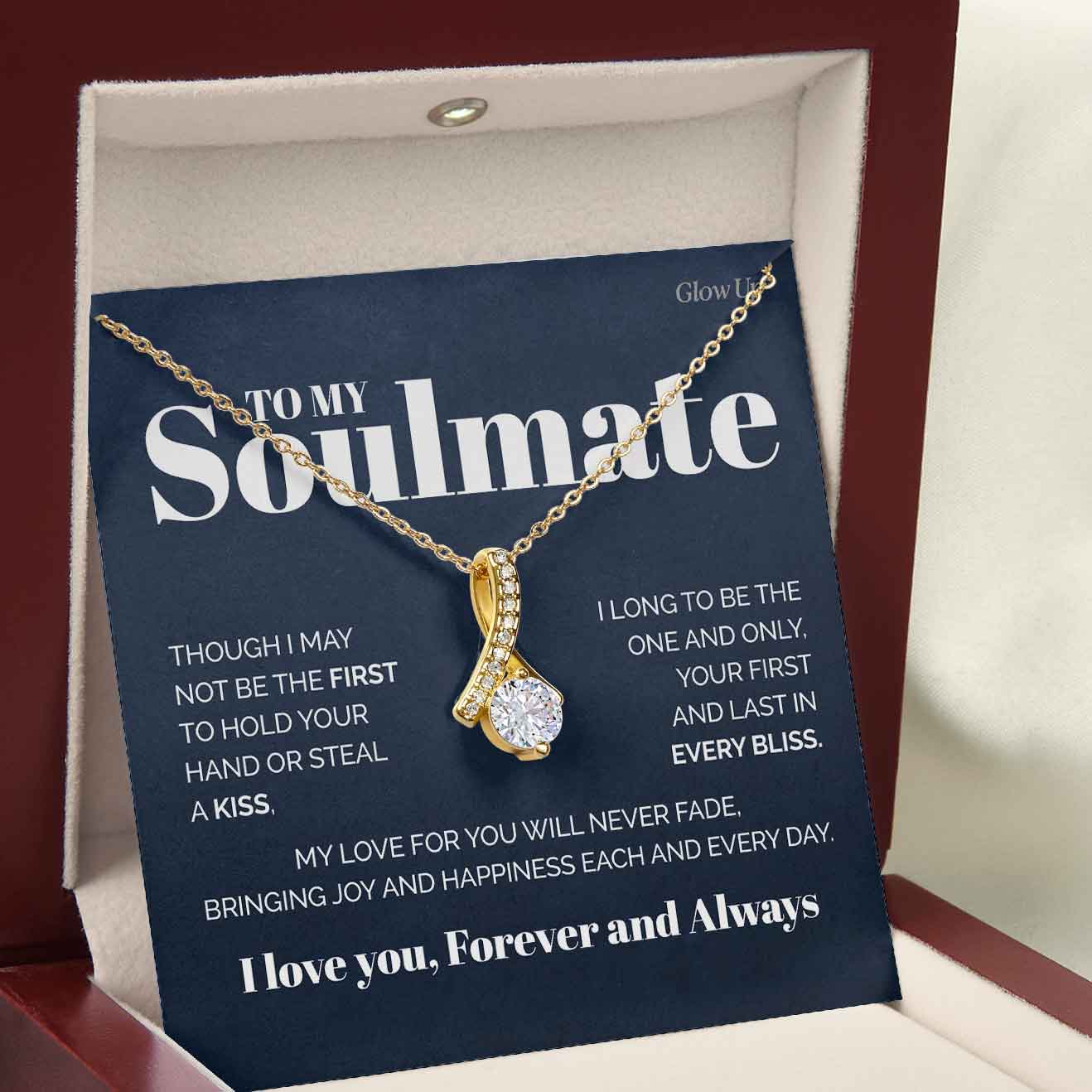 ShineOn Fulfillment Jewelry 18K Yellow Gold Finish / Luxury LED Box To My Soulmate - My love will never fade - Ribbon necklace