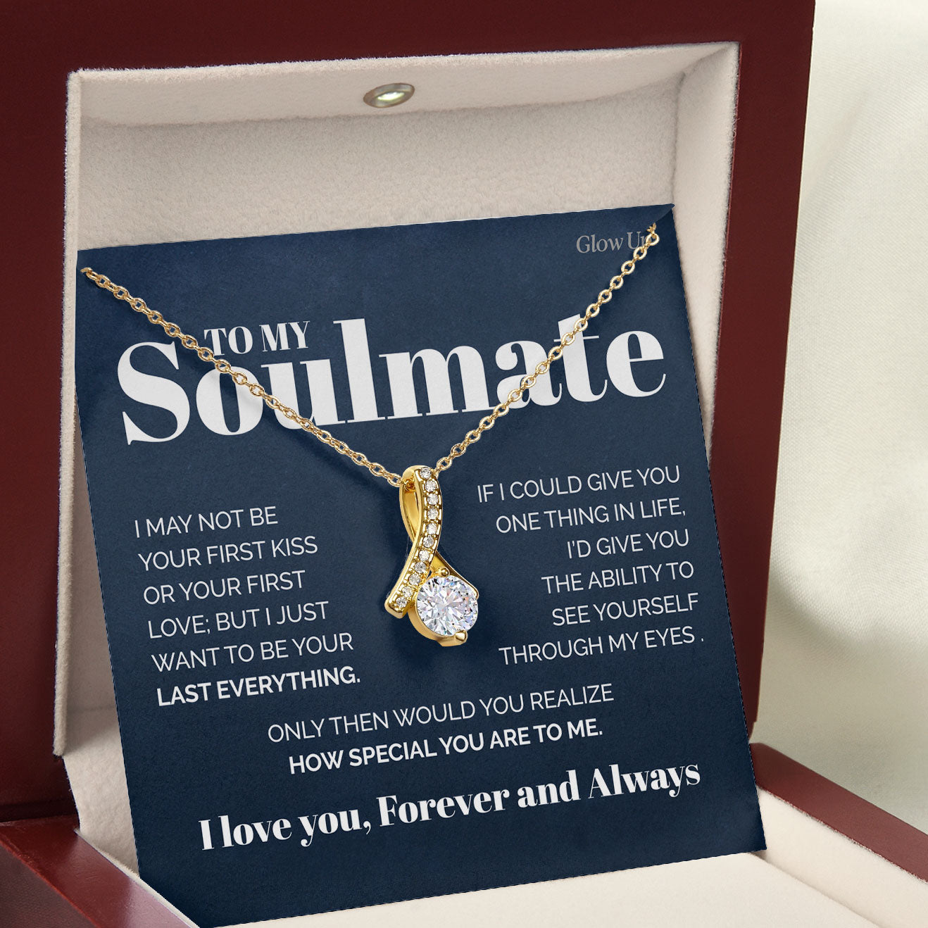 ShineOn Fulfillment Jewelry 18K Yellow Gold Finish / Luxury LED Box To my Soulmate - You are special to me  - Ribbon necklace