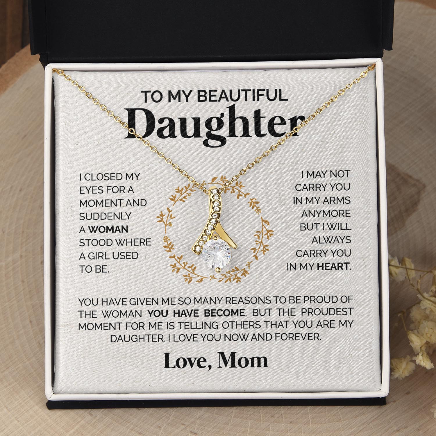 ShineOn Fulfillment Jewelry 18K Yellow Gold Finish / Standard Box To my Beautiful Daughter - I love you - Ribbon Necklace