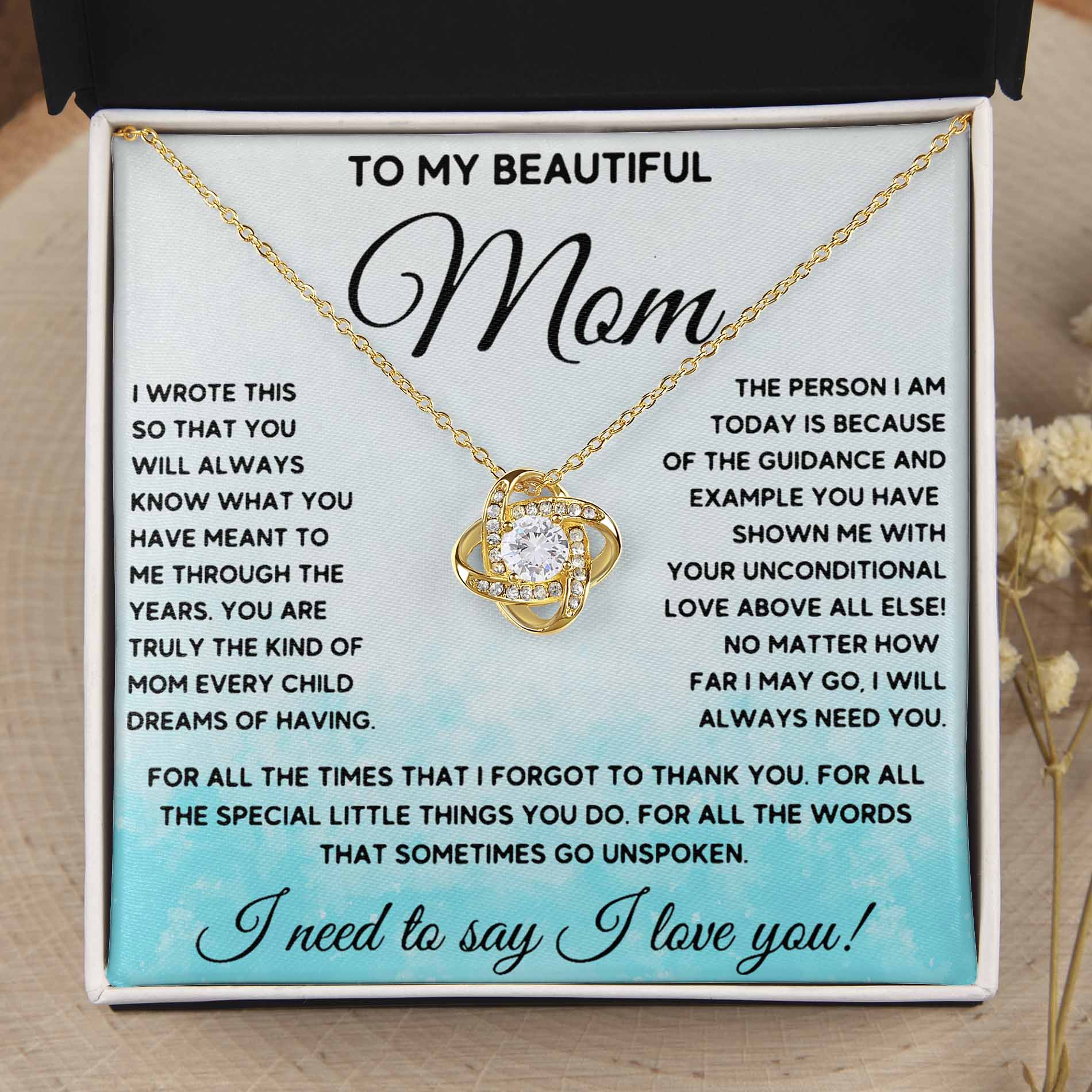 ShineOn Fulfillment Jewelry 18K Yellow Gold Finish / Standard Box To My Beautiful Mom - Will Always Need You  - Love Knot Necklace