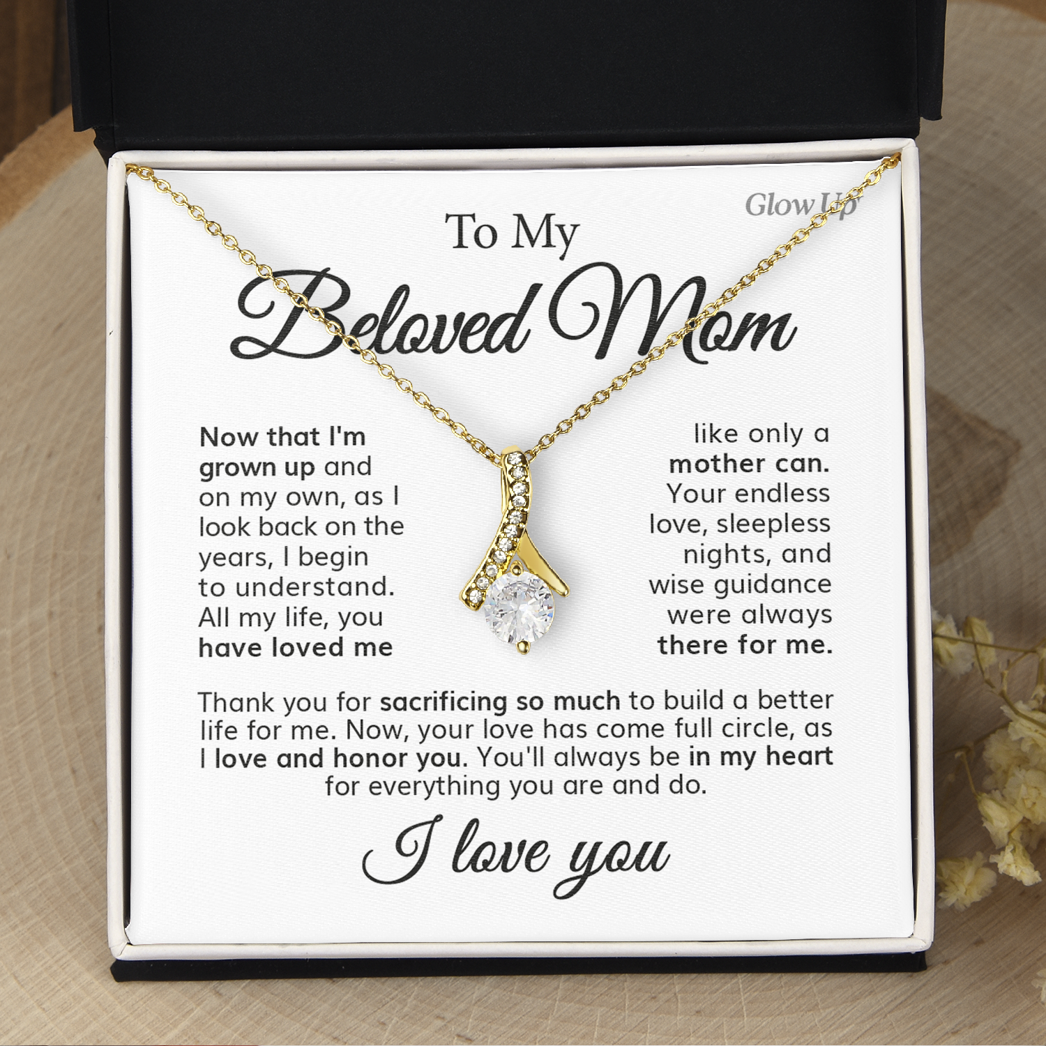 ShineOn Fulfillment Jewelry 18K Yellow Gold Finish / Standard Box To My Beloved Mom - Endless Love - Ribbon Necklace