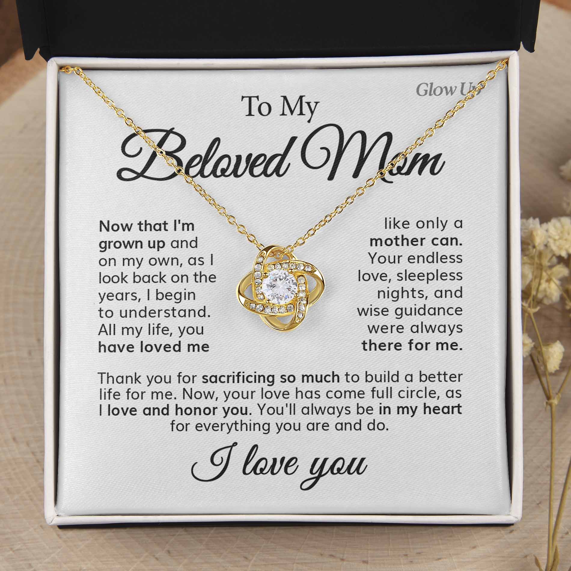 ShineOn Fulfillment Jewelry 18K Yellow Gold Finish / Standard Box To My Beloved Mom - Your Endless Love  - Love Knot Necklace