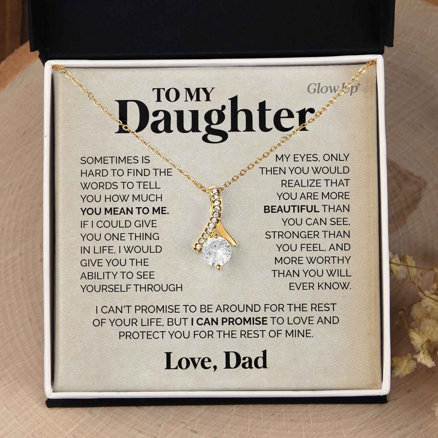 ShineOn Fulfillment Jewelry 18K Yellow Gold Finish / Standard Box To My Daughter - I love you - Ribbon necklace
