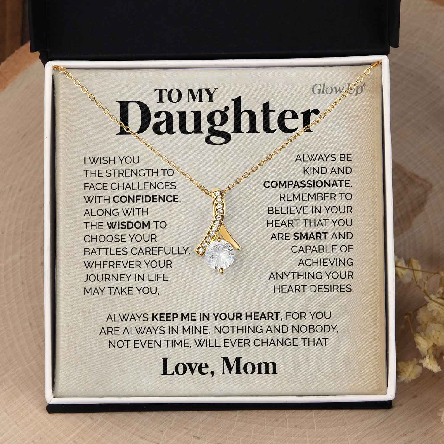 ShineOn Fulfillment Jewelry 18K Yellow Gold Finish / Standard Box To My Daughter - Keep me in your heart - Ribbon necklace