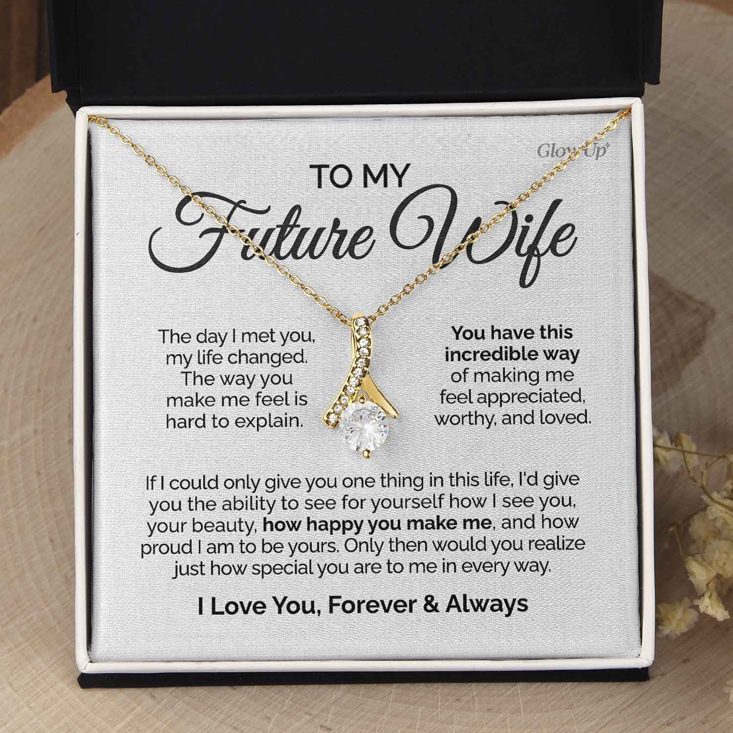 ShineOn Fulfillment Jewelry 18K Yellow Gold Finish / Standard Box To my Future Wife - The day I met you - Ribbon Necklace