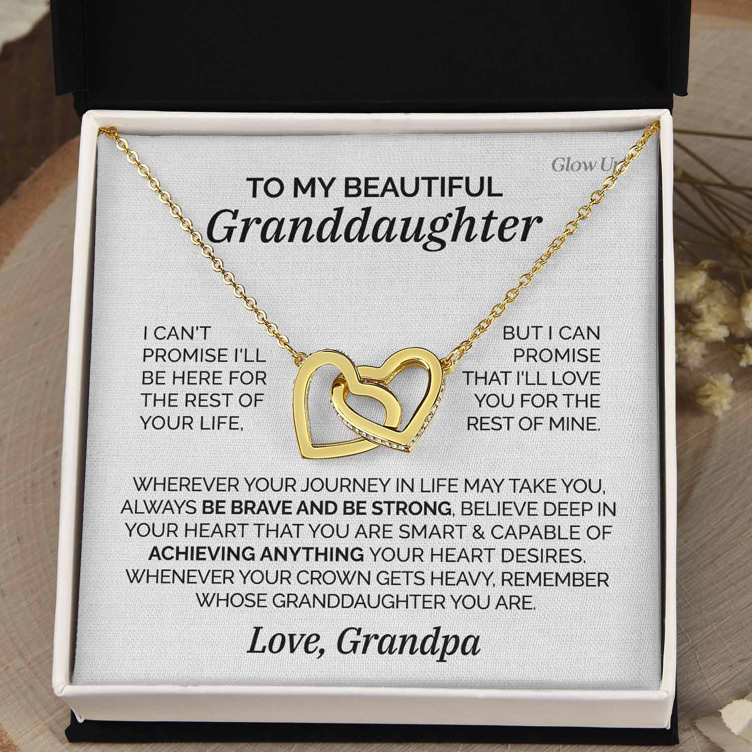 ShineOn Fulfillment Jewelry 18K Yellow Gold Finish / Standard Box To my GrandDaughter - Be brave and be strong - Interlocking Necklace