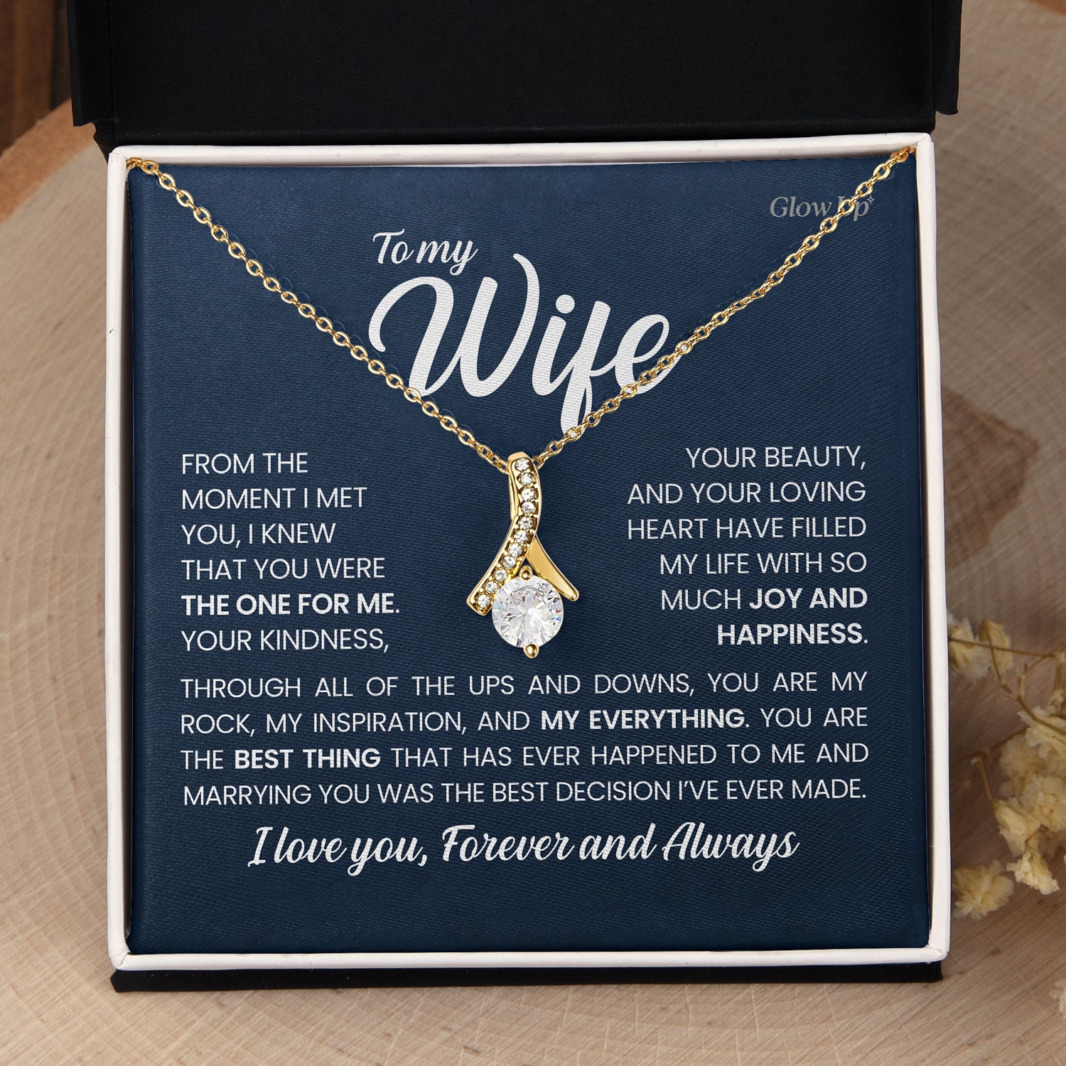 ShineOn Fulfillment Jewelry 18K Yellow Gold Finish / Standard Box To my Wife - You're the best that happened to me - Ribbon Necklace