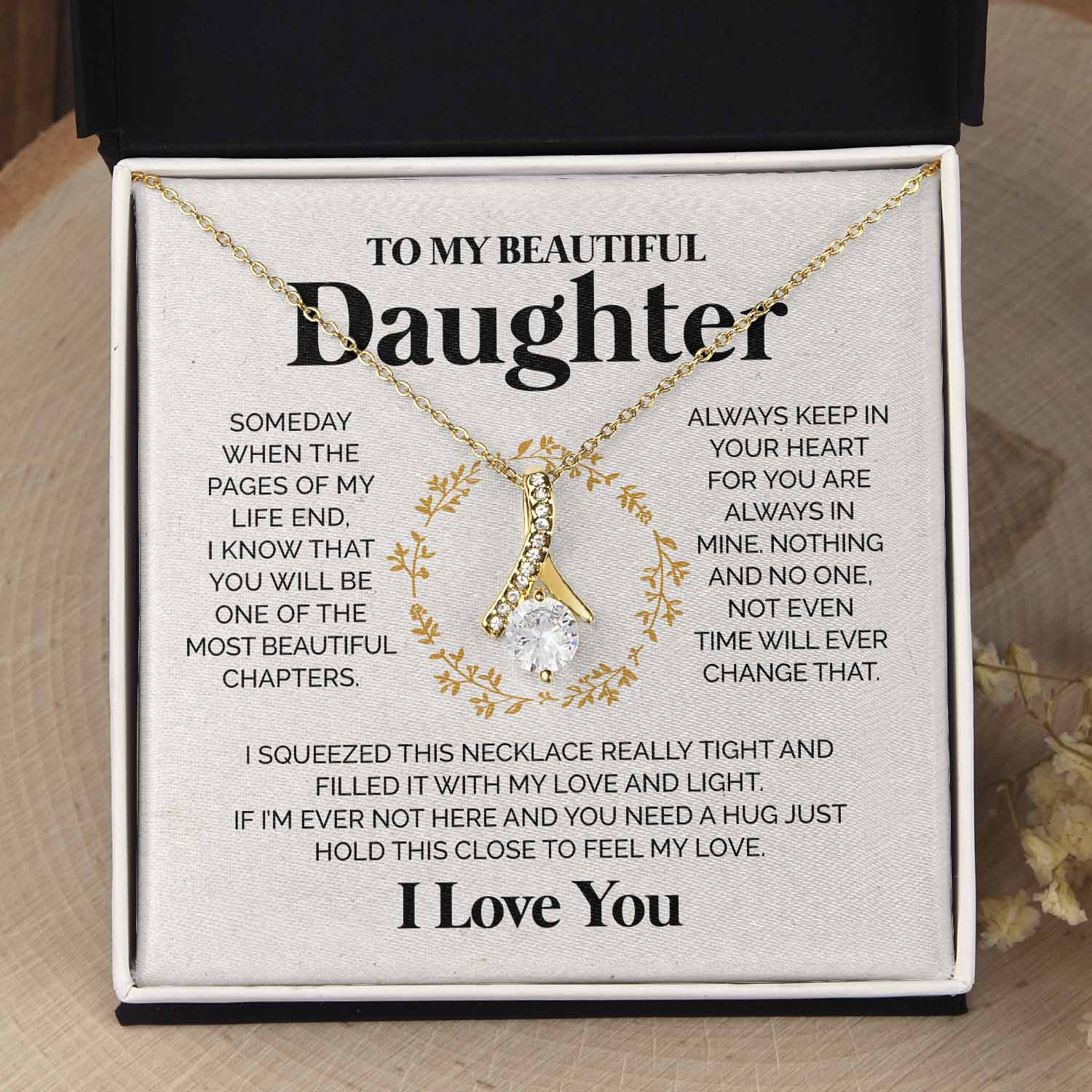 ShineOn Fulfillment Jewelry 18K Yellow Gold Finish / Two-Toned Box To my Beautiful Daughter - Feel my love - Ribbon Necklace