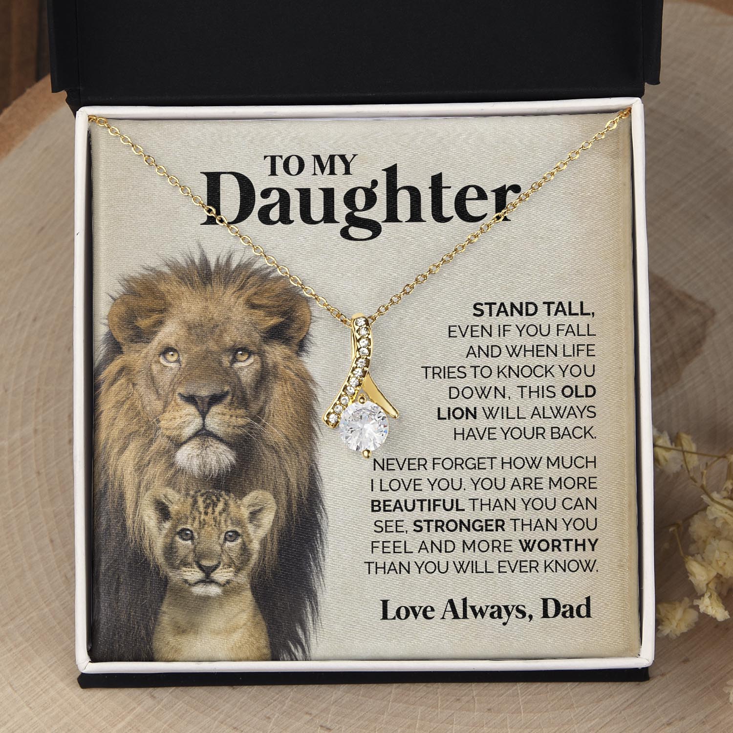 ShineOn Fulfillment Jewelry 18K Yellow Gold Finish / Two-Toned Box To my Daughter from Dad - Stand tall - Ribbon Necklace