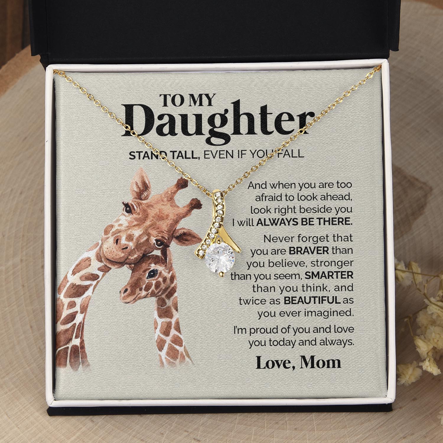 ShineOn Fulfillment Jewelry 18K Yellow Gold Finish / Two-Toned Box To my Daughter from Mom - Stand tall - Ribbon Necklace
