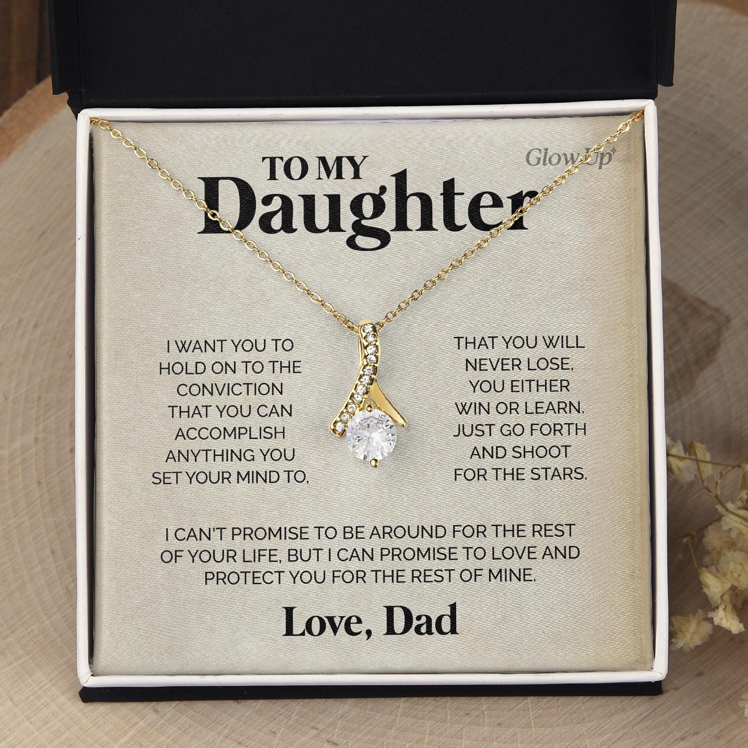 ShineOn Fulfillment Jewelry 18K Yellow Gold Finish / Two Toned Box To my Daughter - Just go forth - Ribbon Necklace