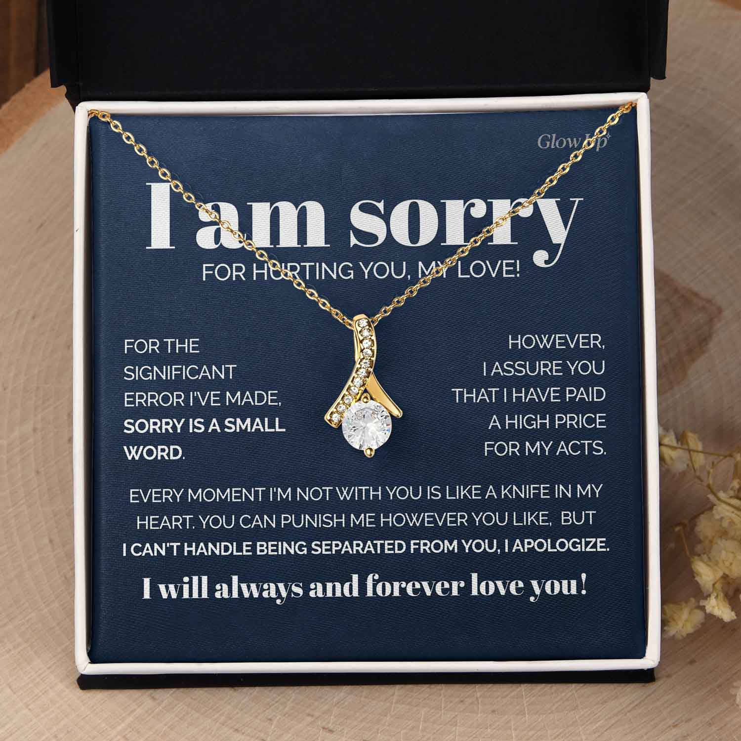 ShineOn Fulfillment Jewelry 18K Yellow Gold Finish / Two-Toned Box To my Soulmate - I'm sorry for hurting you - Ribbon necklace