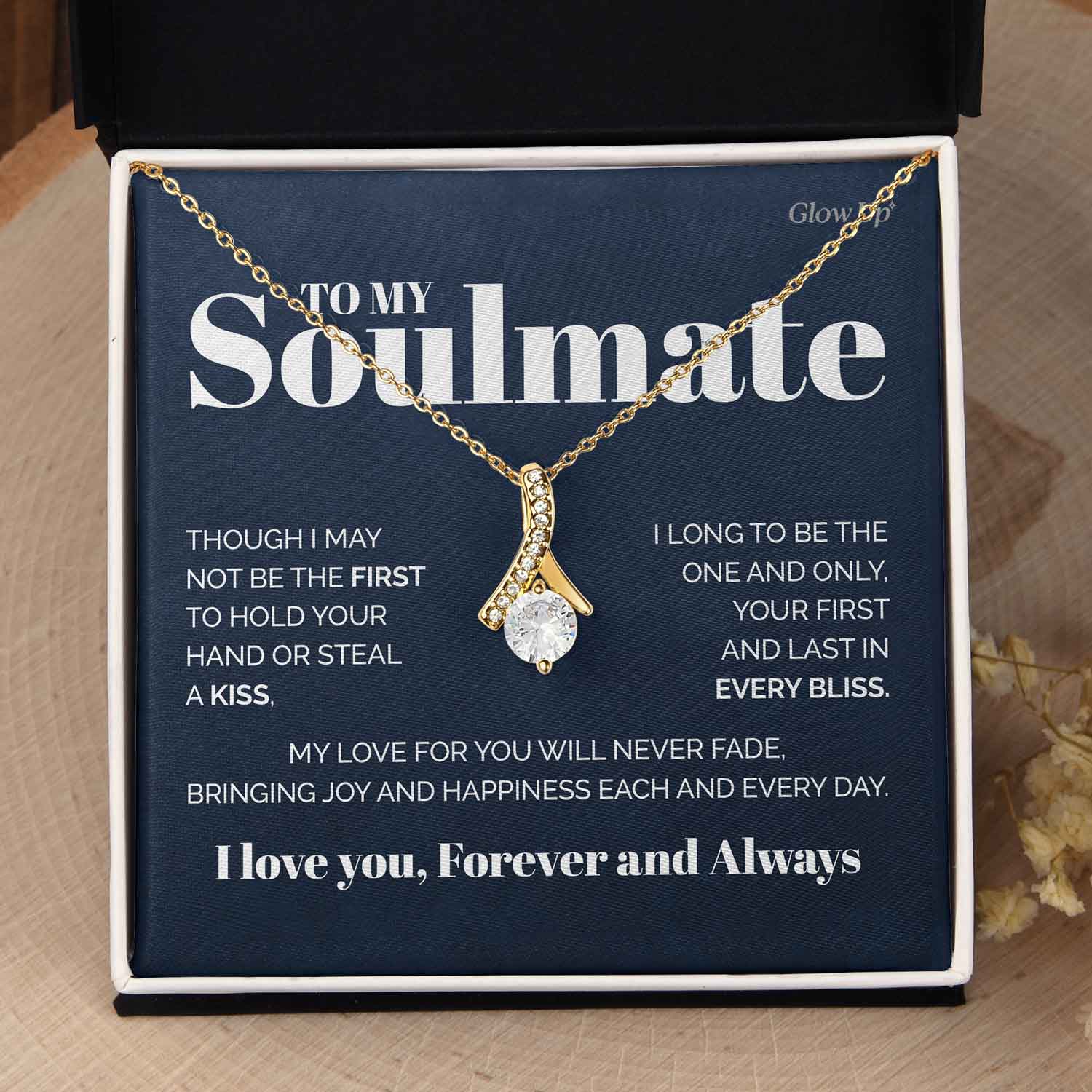 ShineOn Fulfillment Jewelry 18K Yellow Gold Finish / Two-Toned Box To My Soulmate - My love will never fade - Ribbon necklace