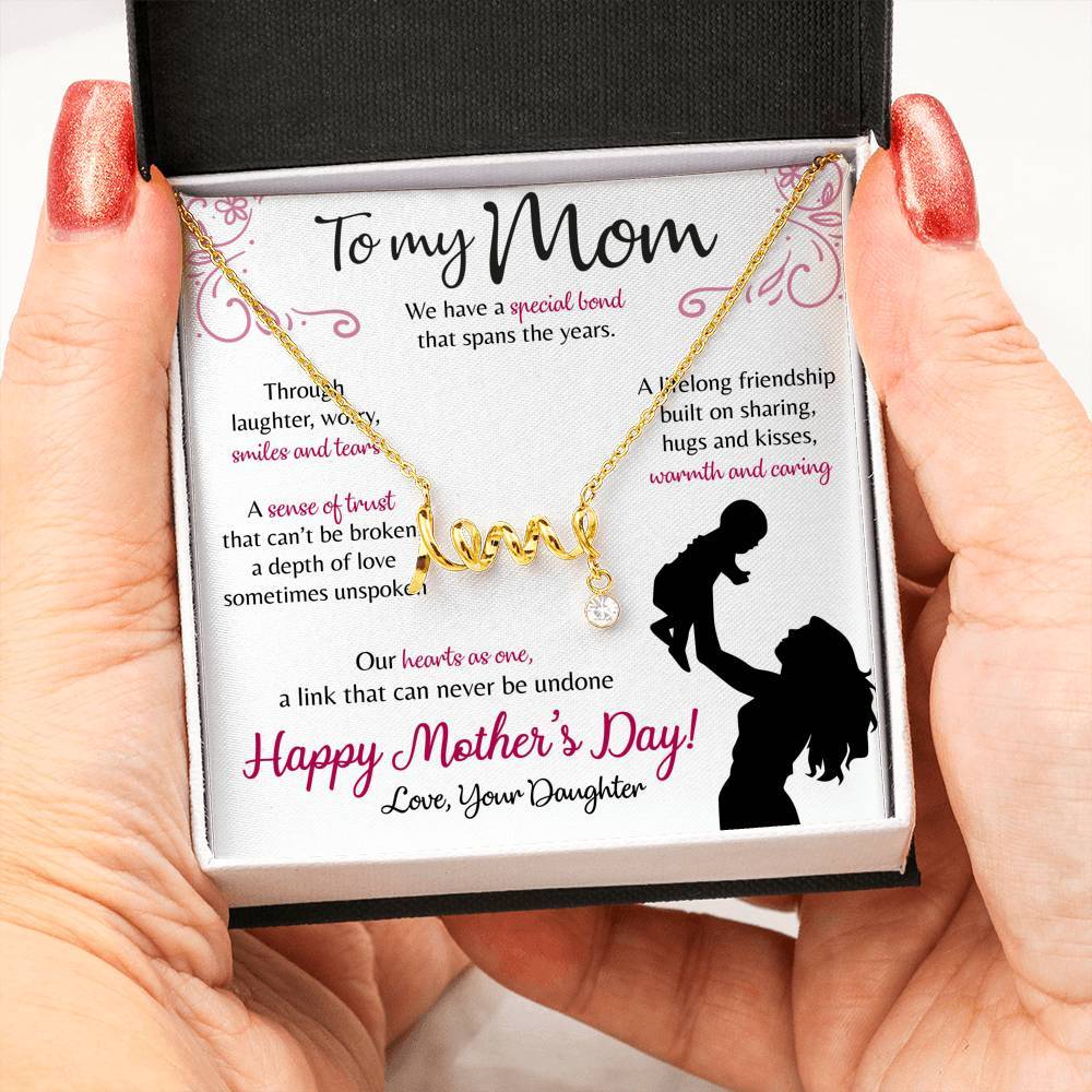 ShineOn Fulfillment Jewelry 18k Yellow Gold Scripted Love To My Mom - Love - Our Hearts as One