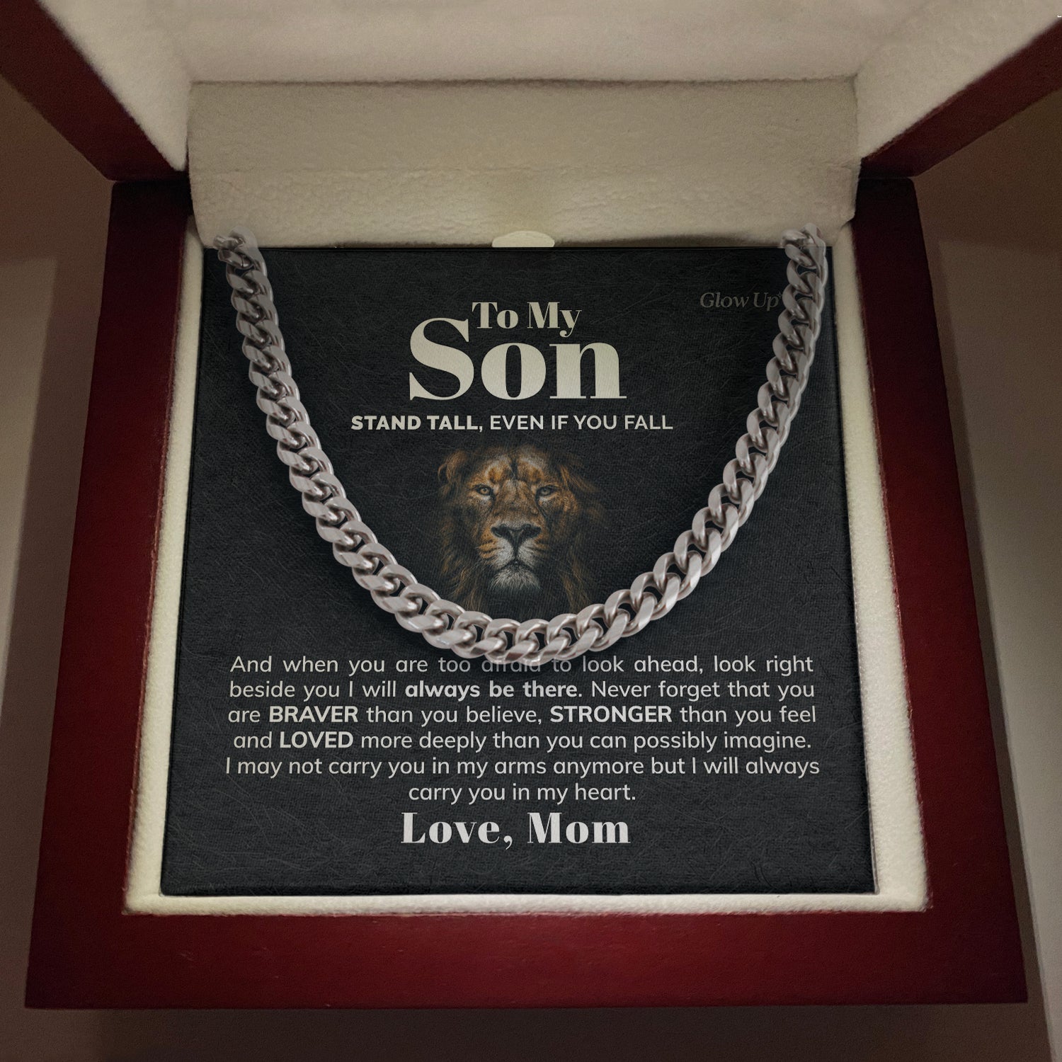 ShineOn Fulfillment Jewelry 316L Stainless Steel / Luxury LED Box To My Son - I carry you in my heart - Cuban Link Chain
