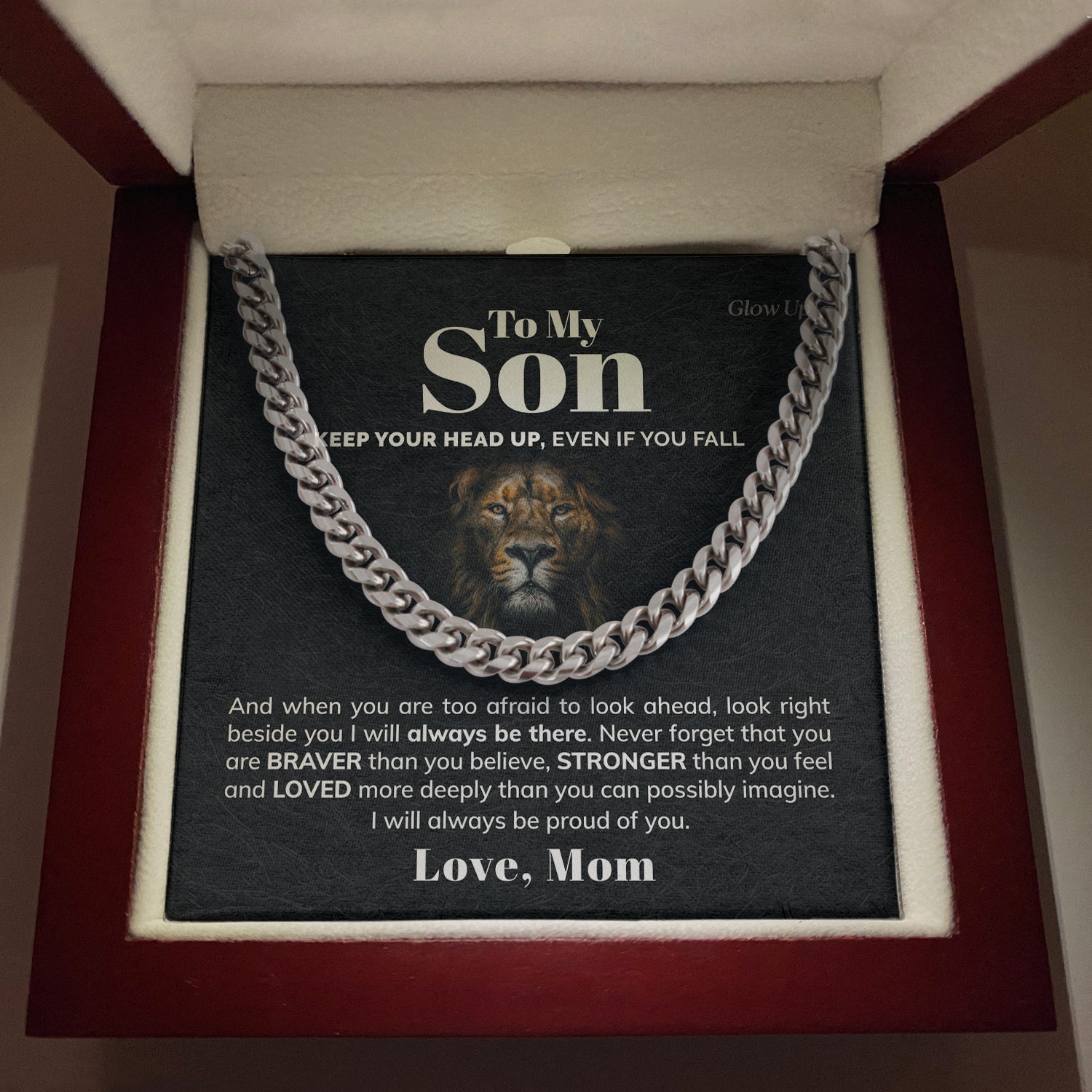 ShineOn Fulfillment Jewelry 316L Stainless Steel / Luxury LED Box To My Son - I'll always be proud of you - Cuban Link Chain