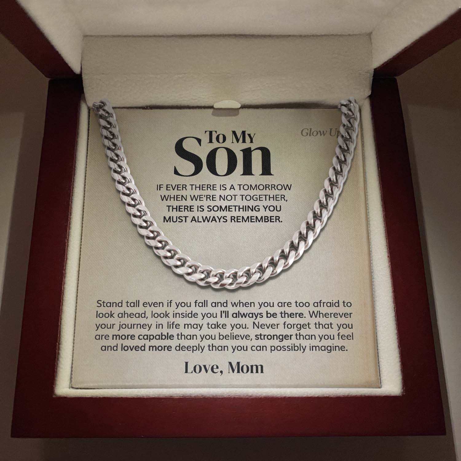 ShineOn Fulfillment Jewelry 316L Stainless Steel / Luxury LED Box To my Son - Must Always Remember - Cuban Link Chain