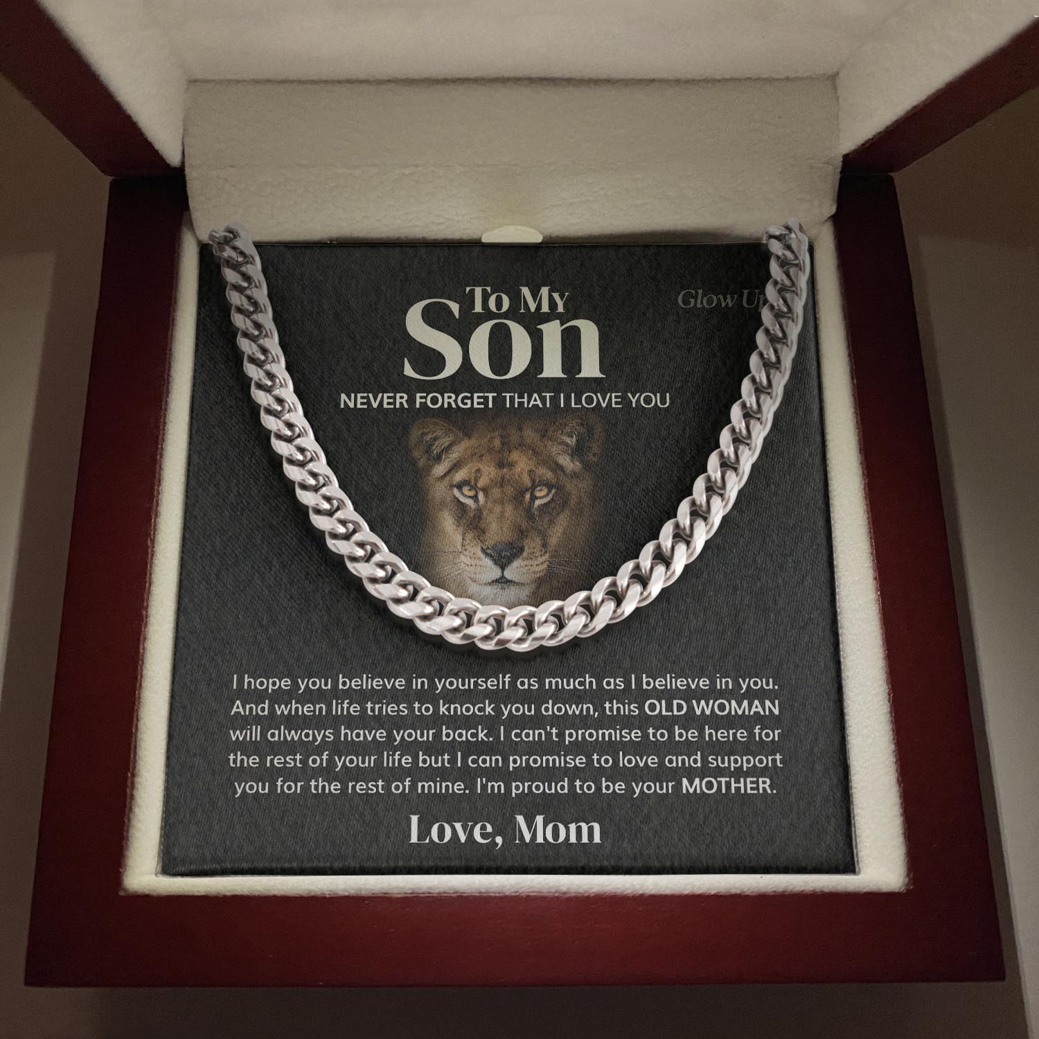ShineOn Fulfillment Jewelry 316L Stainless Steel / Luxury LED Box To my Son - Nerver forget -  Cuban Link Chain