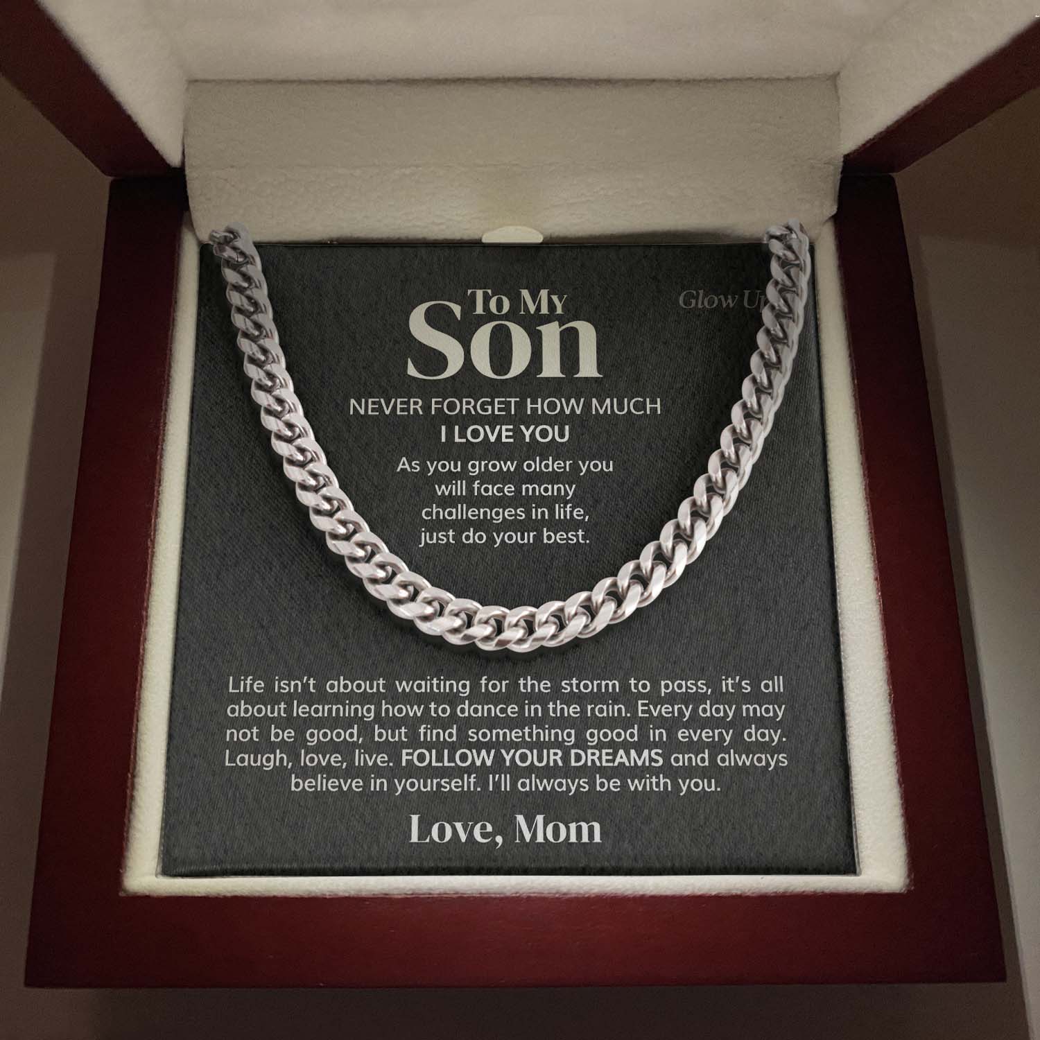ShineOn Fulfillment Jewelry 316L Stainless Steel / Luxury LED Box To my Son - Never forget - Cuban Link Chain
