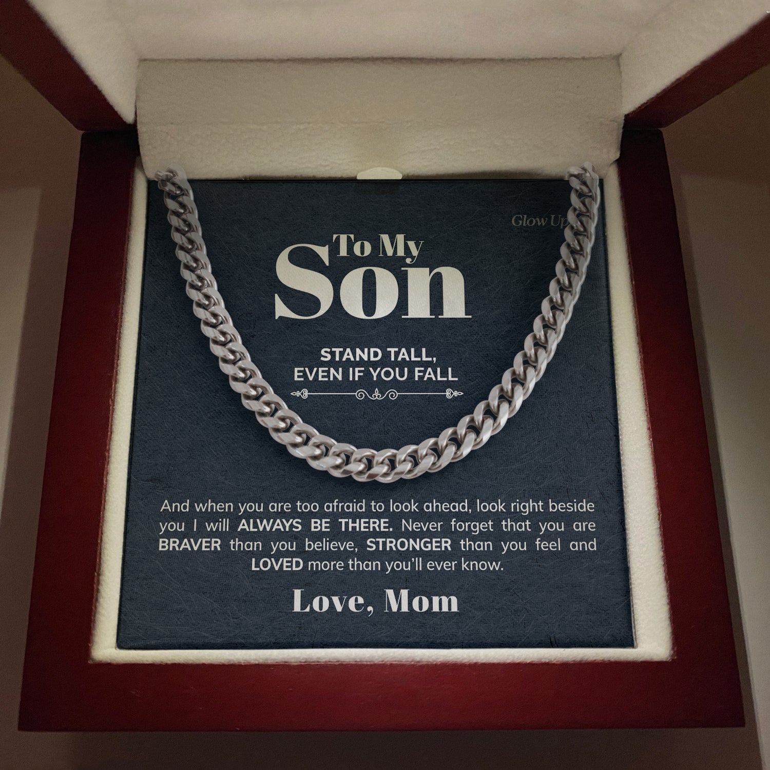 ShineOn Fulfillment Jewelry 316L Stainless Steel / Luxury LED Box To My Son - Stronger than you feel - Cuban Link Chain Necklace