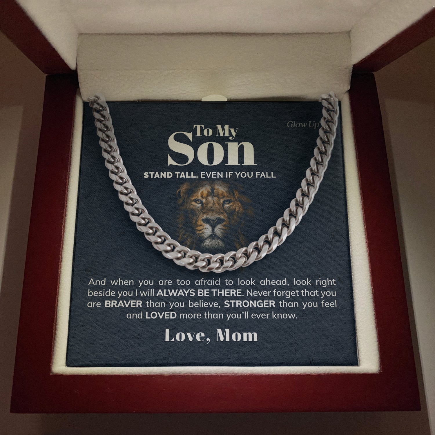 ShineOn Fulfillment Jewelry 316L Stainless Steel / Luxury LED Box To My Son - Stronger than you feel  - Cuban Link Chan