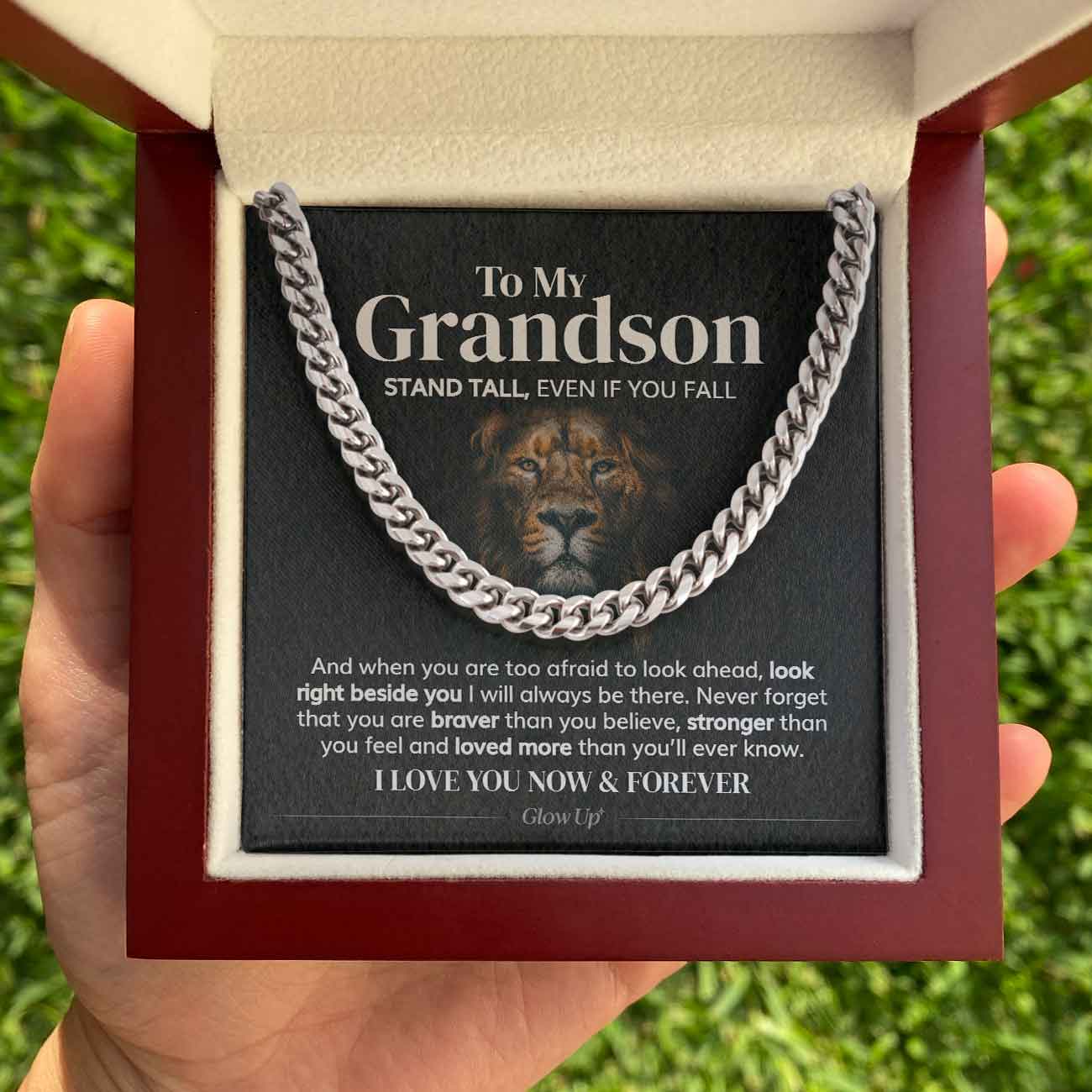 ShineOn Fulfillment Jewelry 316L Stainless Steel To My Grandson - Stand Tall - 5mm Cuban Link Chain Necklace
