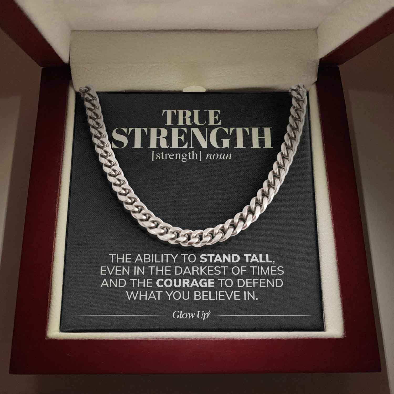 ShineOn Fulfillment Jewelry 316L Stainless Steel True Strength - Stand Tall - 5mm Cuban Link Chain Necklace