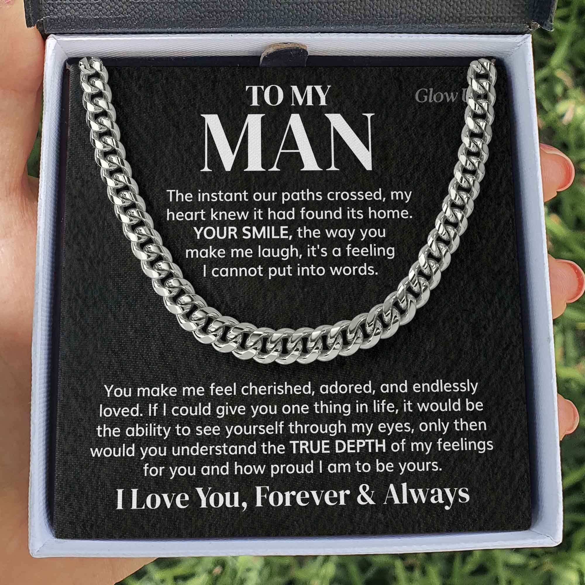 ShineOn Fulfillment Jewelry 316L Stainless Steel / Two-Toned Box To my Man - I love you - Cuban link chain