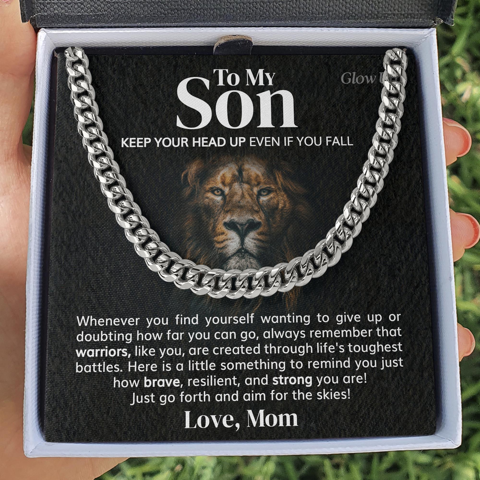 ShineOn Fulfillment Jewelry 316L Stainless Steel / Two-Toned Box To my Son - Aim for the skies - Cuban Link Chain