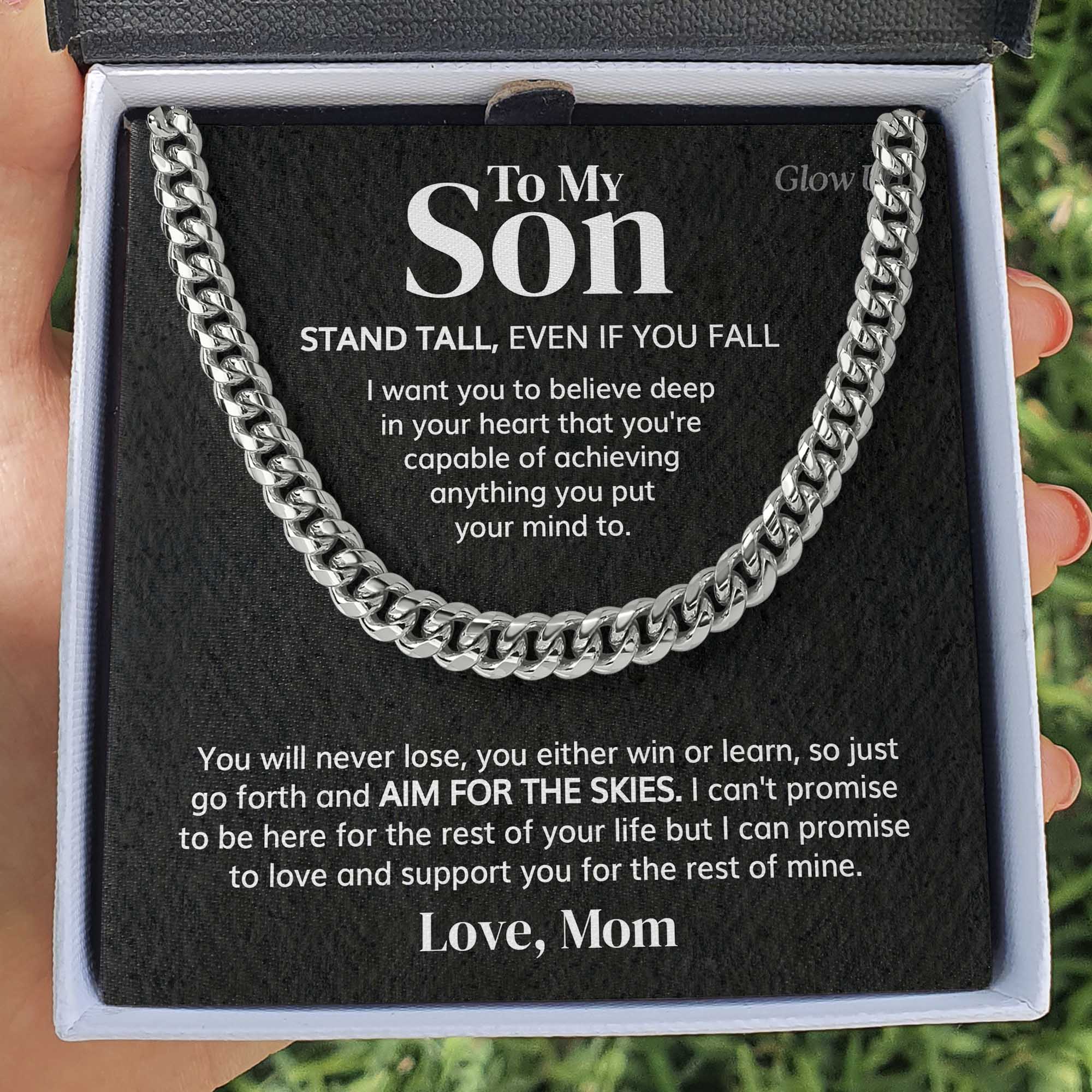 ShineOn Fulfillment Jewelry 316L Stainless Steel / Two-Toned Box To my Son - Aim for the skies - Cuban Link Chain Necklace