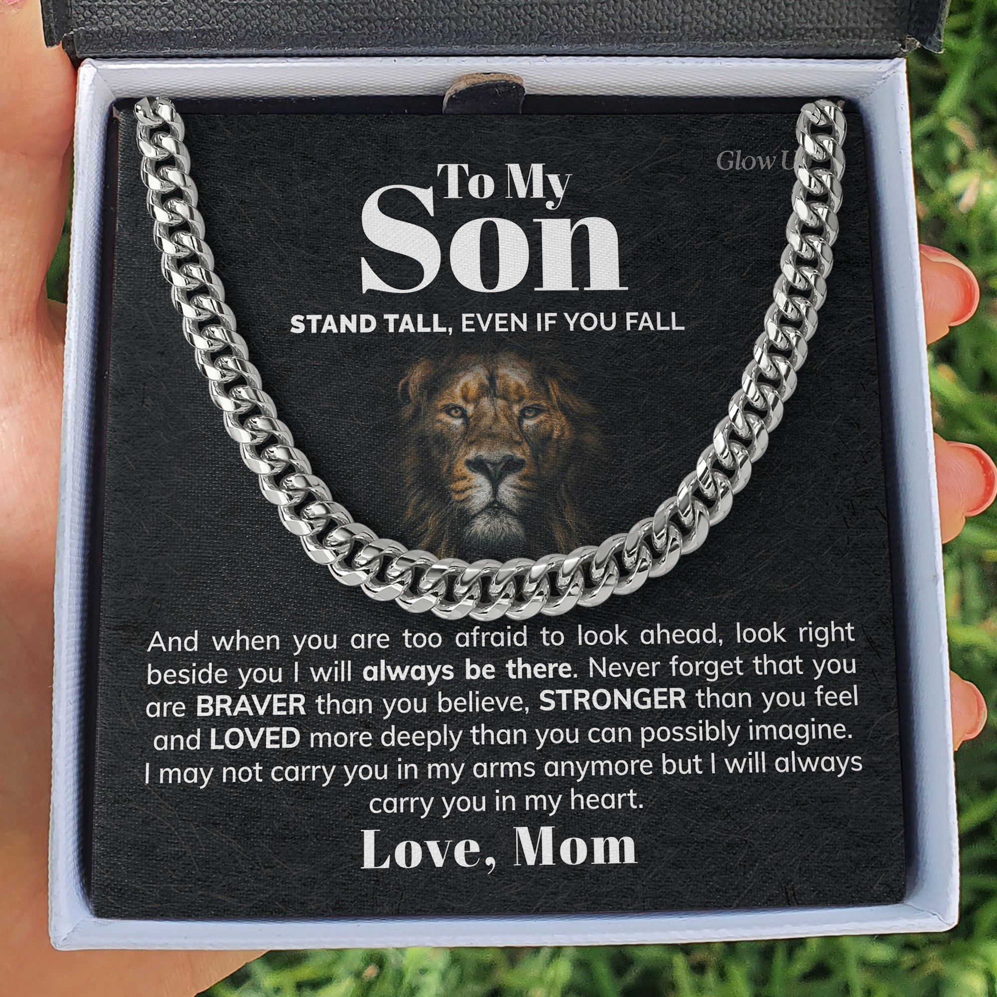ShineOn Fulfillment Jewelry 316L Stainless Steel / Two-Toned Box To My Son - I carry you in my heart - Cuban Link Chain