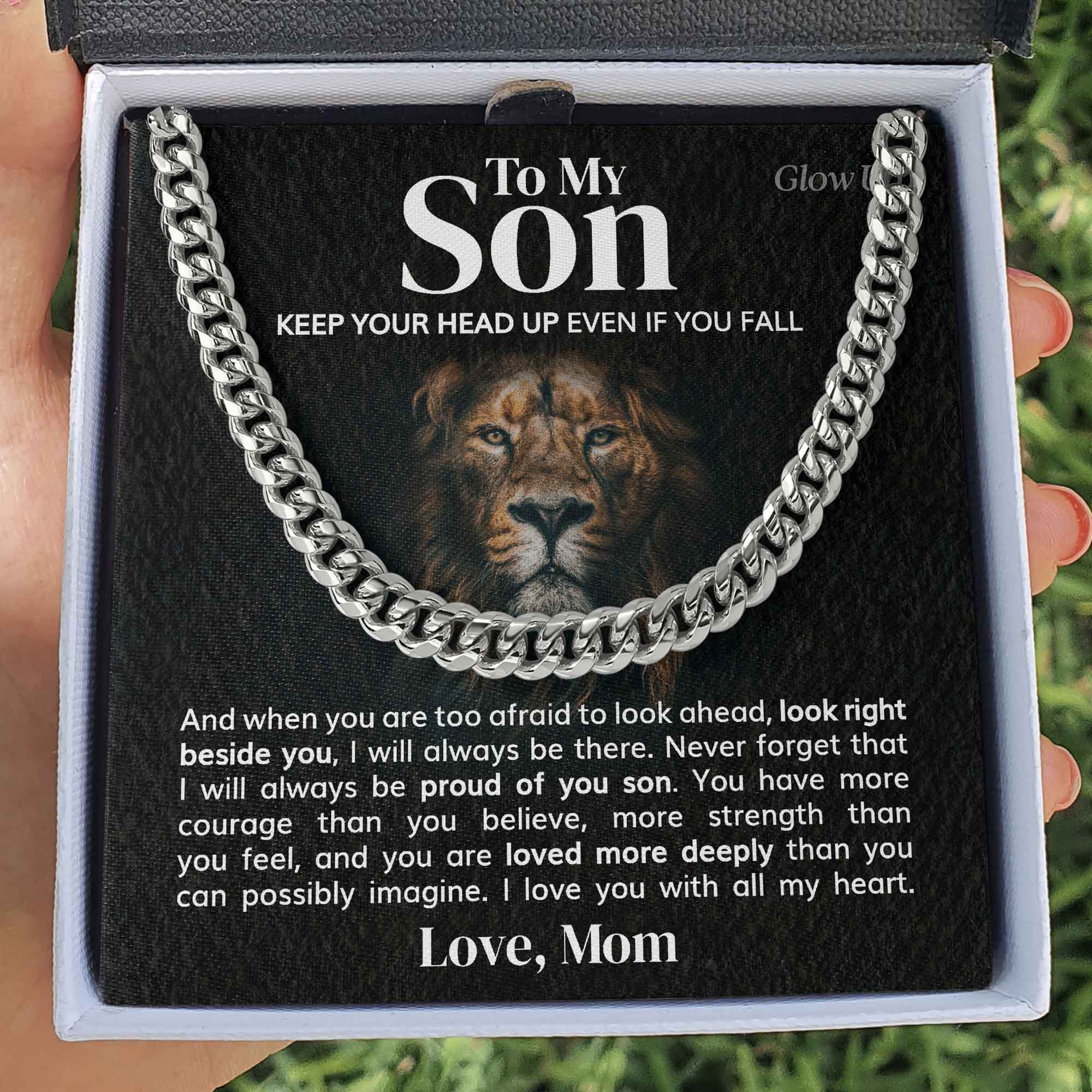 ShineOn Fulfillment Jewelry 316L Stainless Steel / Two-Toned Box To my Son - Keep your head up - Cuban Link Chain