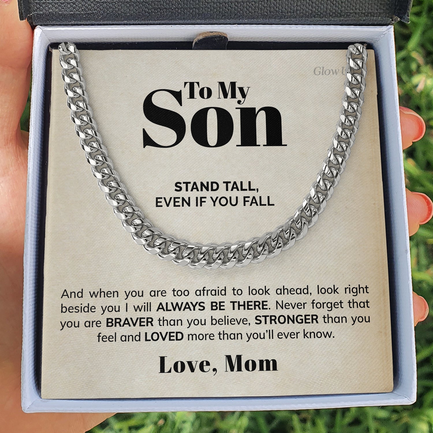 ShineOn Fulfillment Jewelry 316L Stainless Steel / Two-Toned Box To My Son - Loved more than you will ever know - Cuban Link Chain