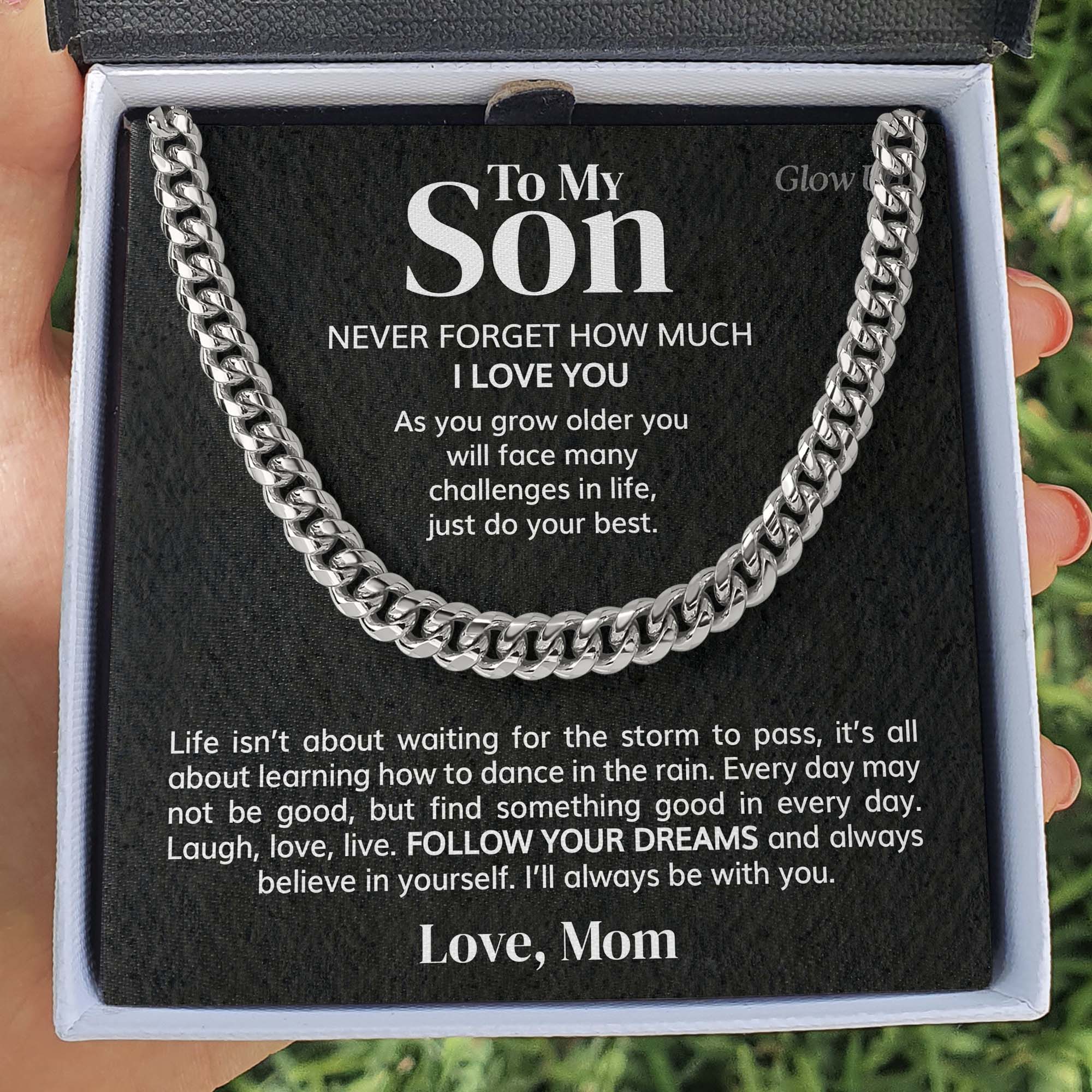 ShineOn Fulfillment Jewelry 316L Stainless Steel / Two-Toned Box To my Son - Never forget - Cuban Link Chain