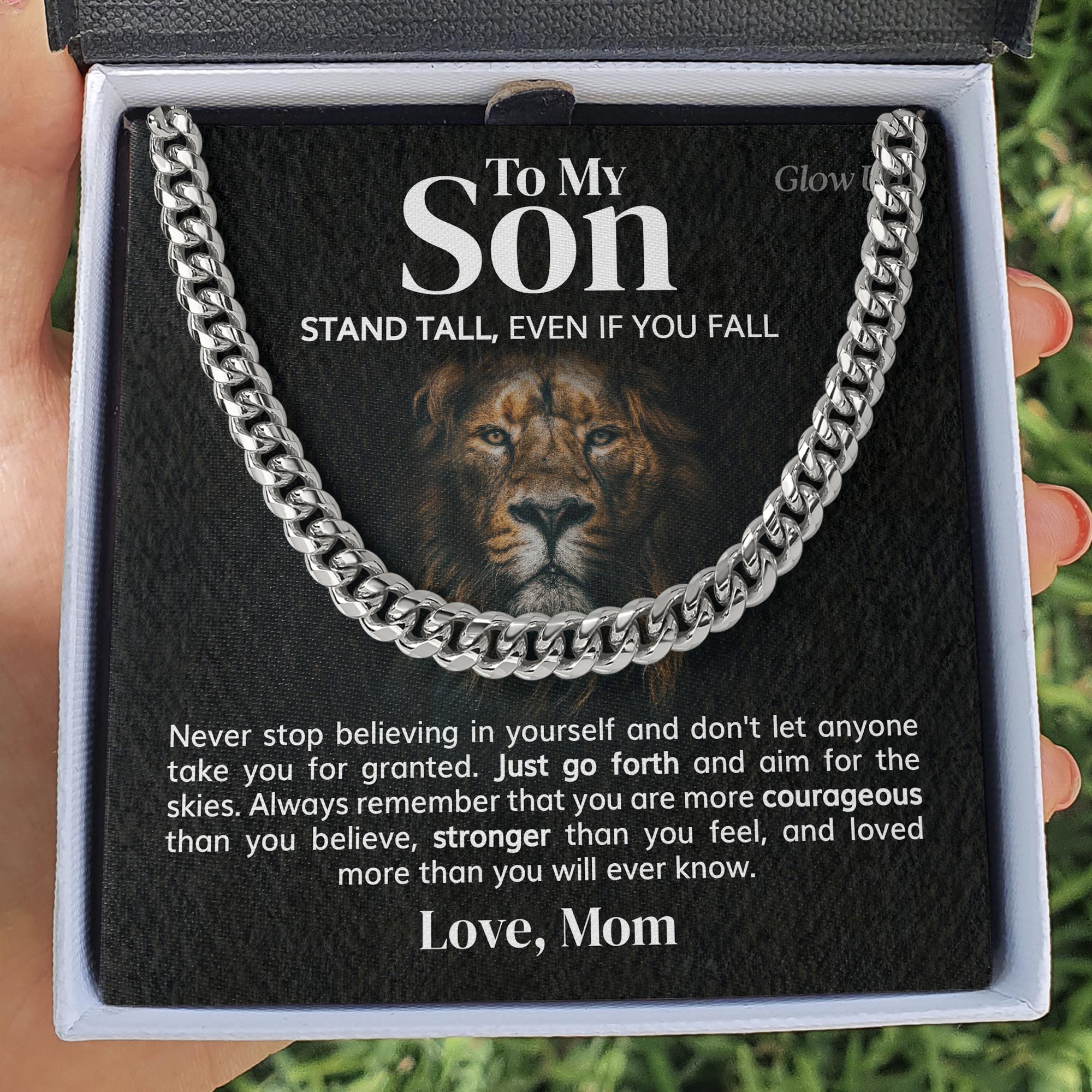 ShineOn Fulfillment Jewelry 316L Stainless Steel / Two Toned Box To my son - Stand tall my son - Cuban Link Chain