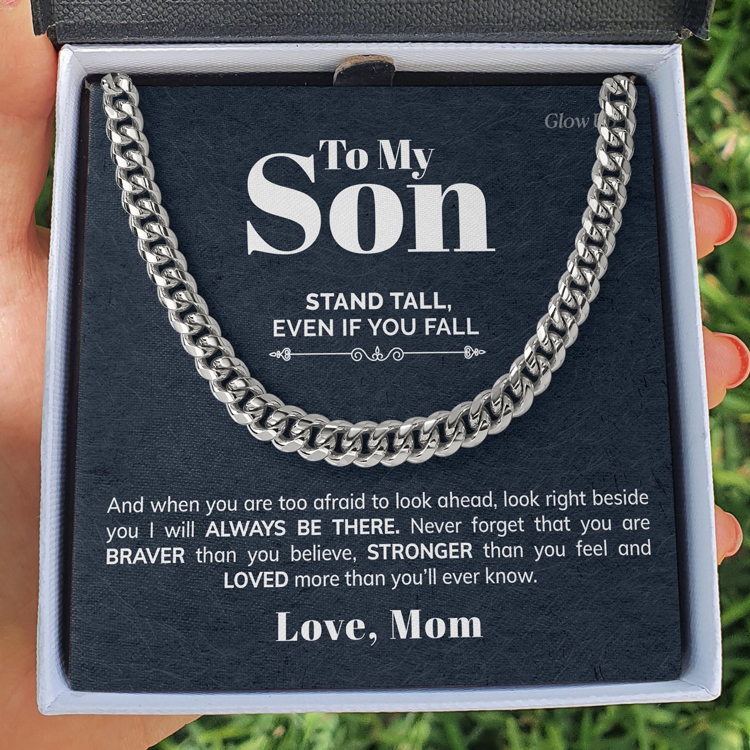 ShineOn Fulfillment Jewelry 316L Stainless Steel / Two-Toned Box To My Son - Stronger than you feel - Cuban Link Chain Necklace