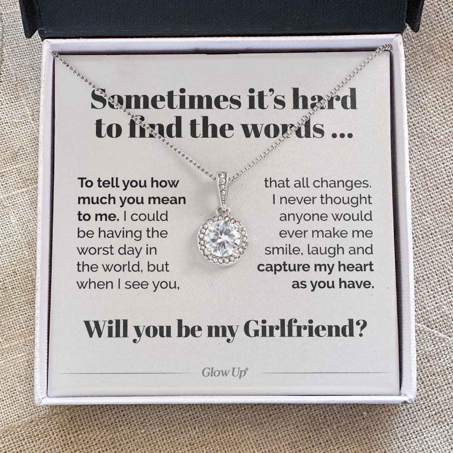 ShineOn Fulfillment Jewelry Mahogany Style Luxury Box Sometimes It's Hard To Find The Words - Will You Be My Girlfriend - Eternal Hope Necklace