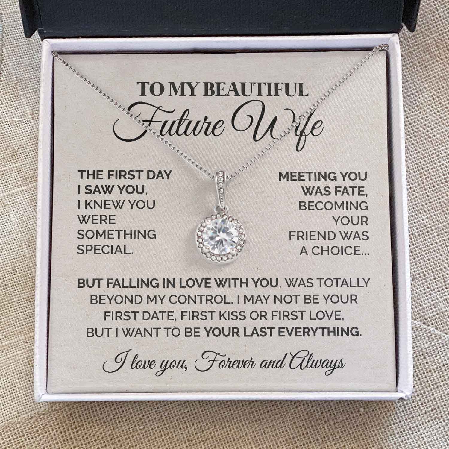 ShineOn Fulfillment Jewelry Mahogany Style Luxury Box To My Beautiful Future Wife - The First Day I Saw You - Eternal Hope Necklace