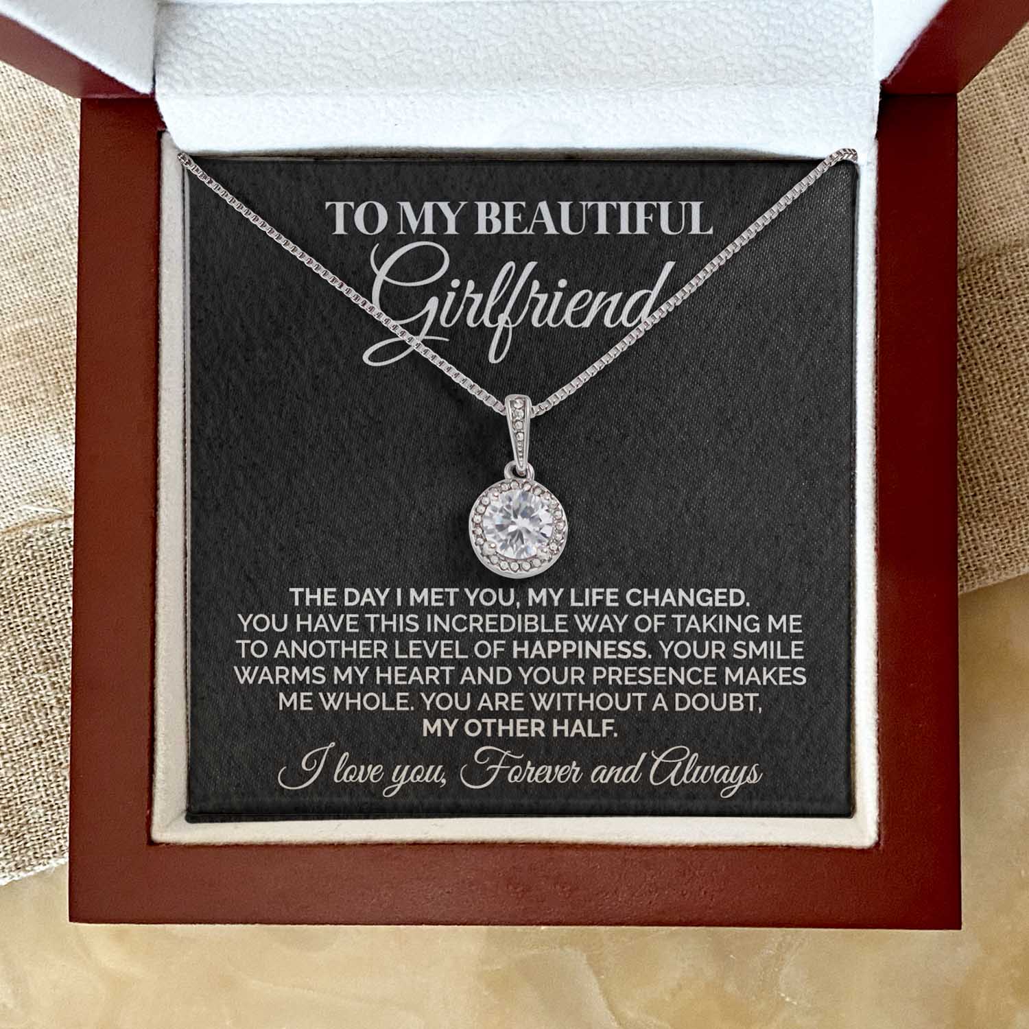 ShineOn Fulfillment Jewelry Mahogany Style Luxury Box To My Beautiful Girlfriend - The Day I Met You - Eternal Hope Necklace