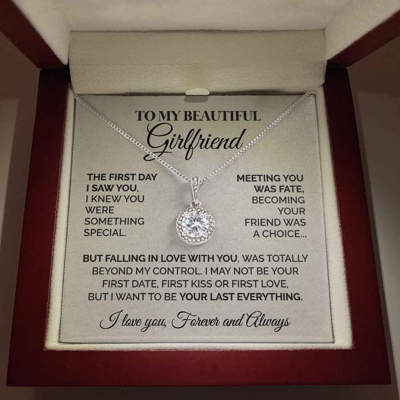 ShineOn Fulfillment Jewelry Mahogany Style Luxury Box To My Beautiful Girlfriend - The First Day I Saw You - Eternal Hope Necklace