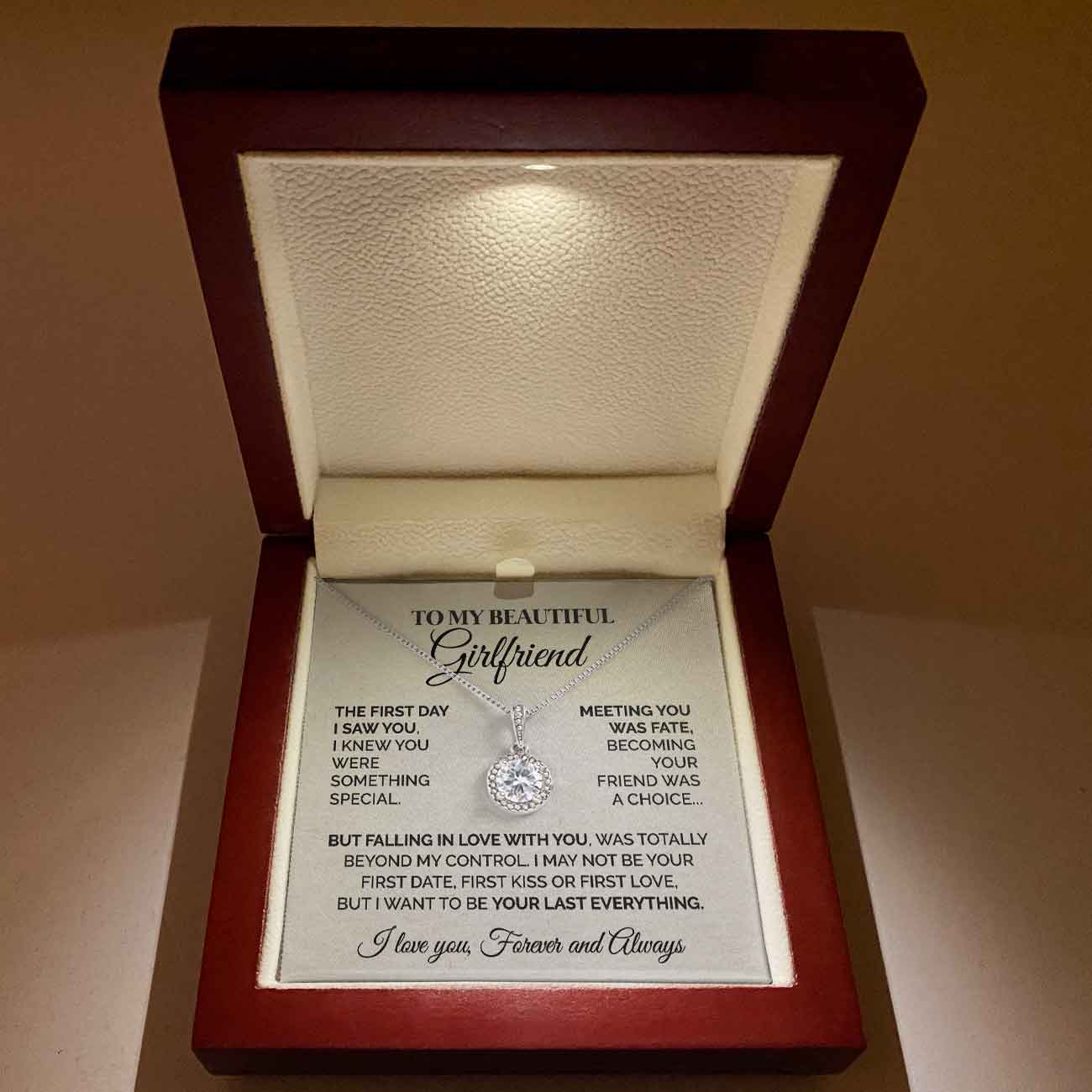 ShineOn Fulfillment Jewelry Mahogany Style Luxury Box To My Beautiful Girlfriend - The First Day I Saw You - Eternal Hope Necklace