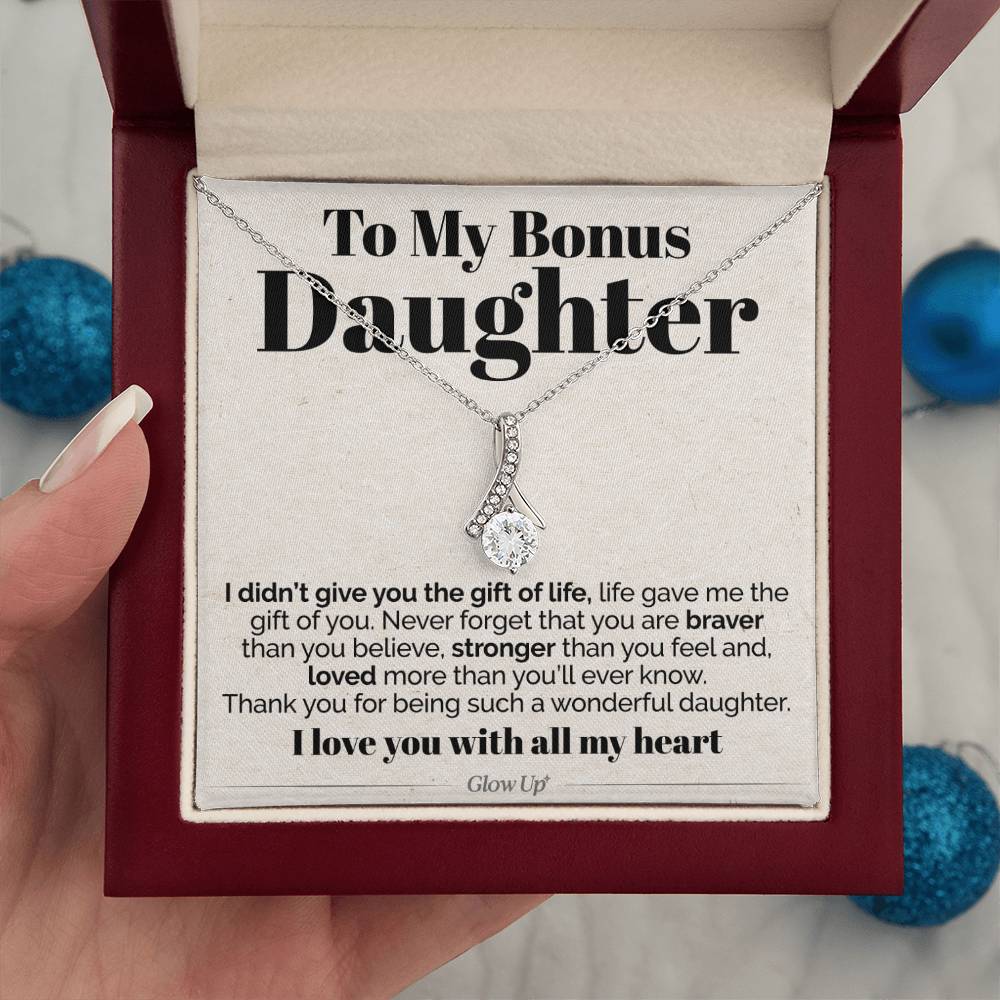 ShineOn Fulfillment Jewelry Mahogany Style Luxury Box To My Bonus Daughter - I Didn't Give You The Gift Of Life - Ribbon Necklace